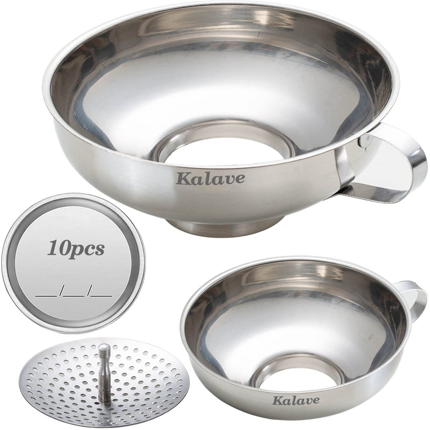 Kalave Canning Funnel  Food Grade Stainless Steel Canning Funnels With Strainer  Wide Mouth Funnels For Kitchen Use  Canning Supplies Kit For Wide And Regular Mason Jars - 3 Pack (Small And Large)