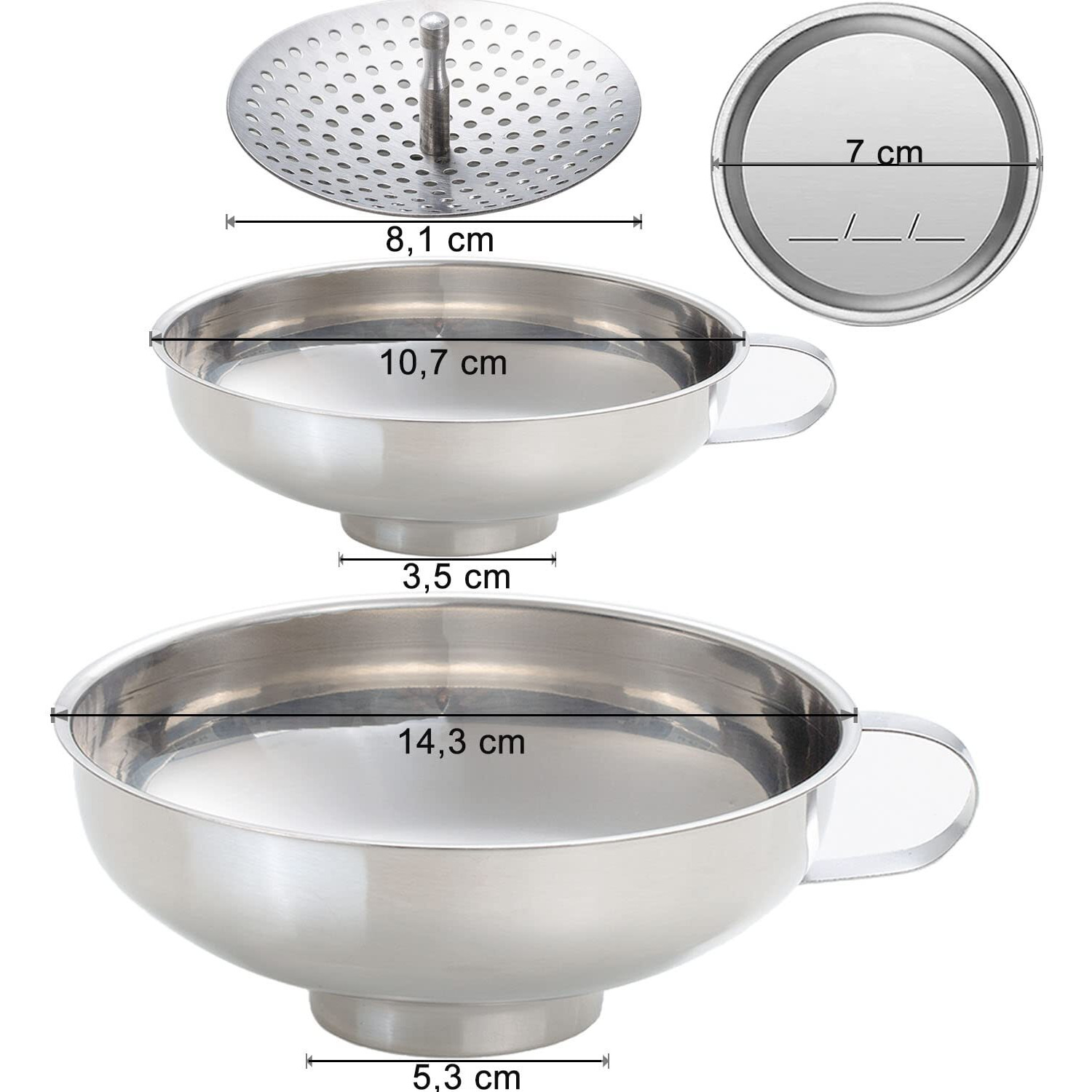 Kalave Canning Funnel  Food Grade Stainless Steel Canning Funnels With Strainer  Wide Mouth Funnels For Kitchen Use  Canning Supplies Kit For Wide And Regular Mason Jars - 3 Pack (Small And Large)