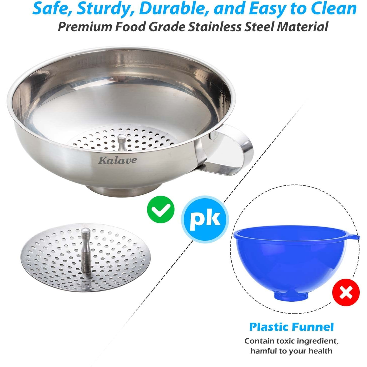 Kalave Canning Funnel  Food Grade Stainless Steel Canning Funnels With Strainer  Wide Mouth Funnels For Kitchen Use  Canning Supplies Kit For Wide And Regular Mason Jars - 3 Pack (Small And Large)