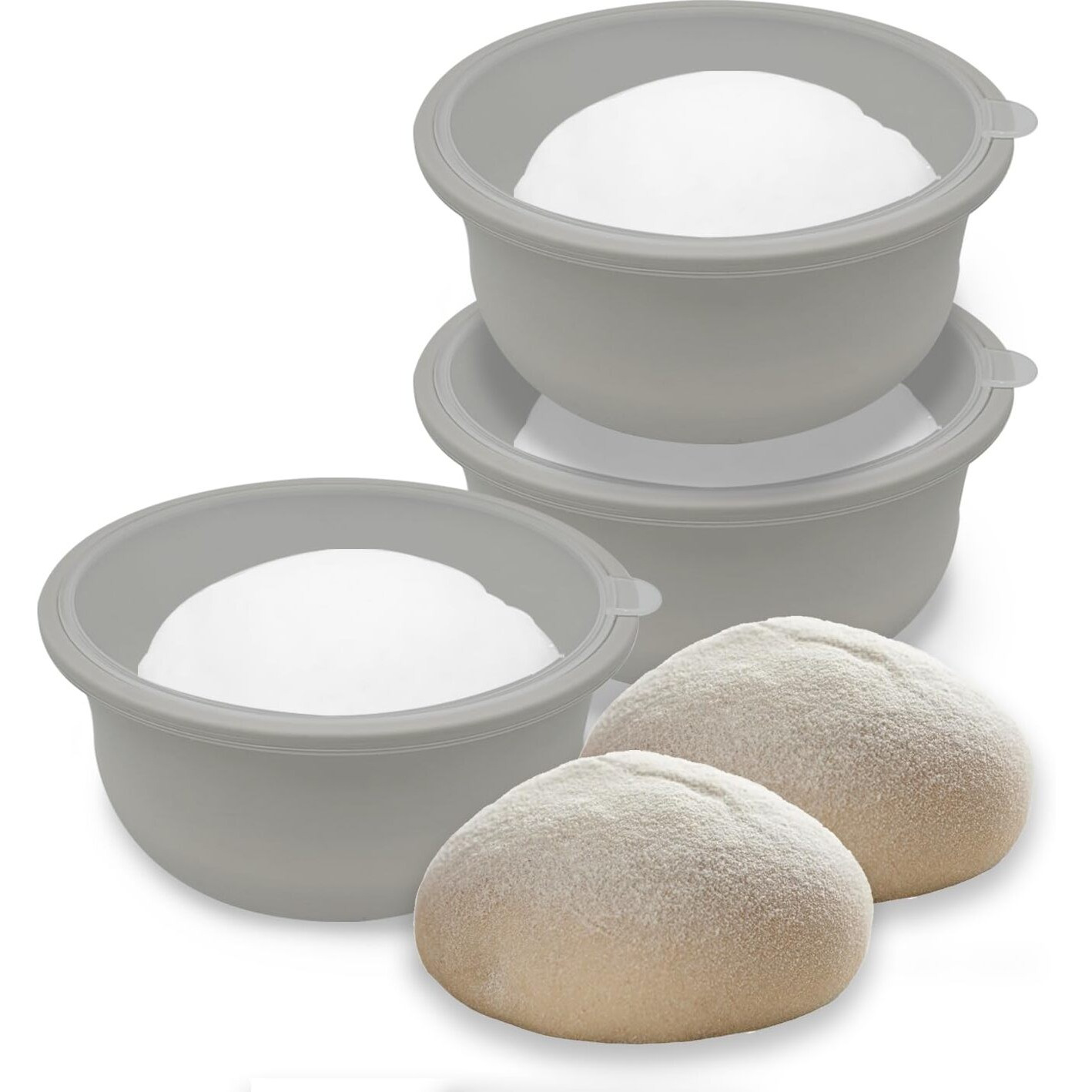 3Pcs Stackable Silicone Pizza Dough Proofing Proving Containers With Lids Pizza Dough Proofing Box For Home Kitchen 700Ml (Grey)