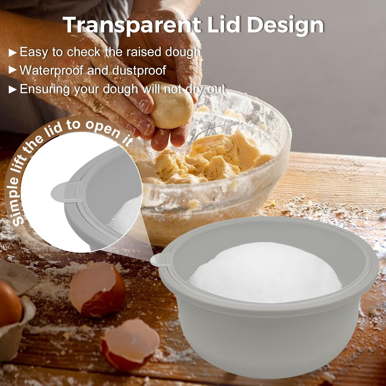 3Pcs Stackable Silicone Pizza Dough Proofing Proving Containers With Lids Pizza Dough Proofing Box For Home Kitchen 700Ml (Grey)