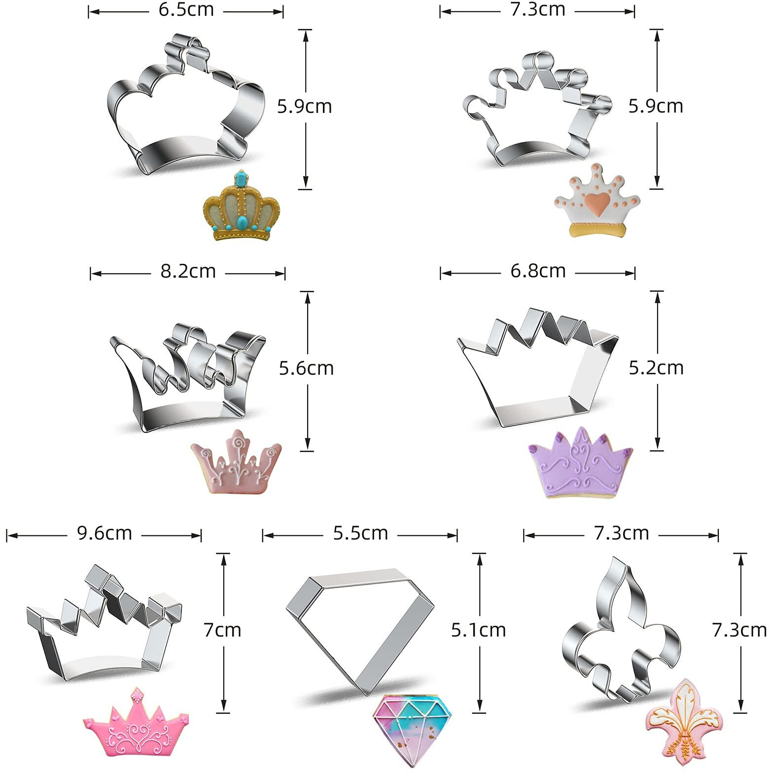 Crown Cookie Cutters Shapes Set Of 7 - Stainless Steel Metal King Crown  Queen Crown  Prince Crown  Princess Crown  Diamond  Iris Cookie Cutter Biscuit Fondant Mold For Birthday Wedding Valentine Day
