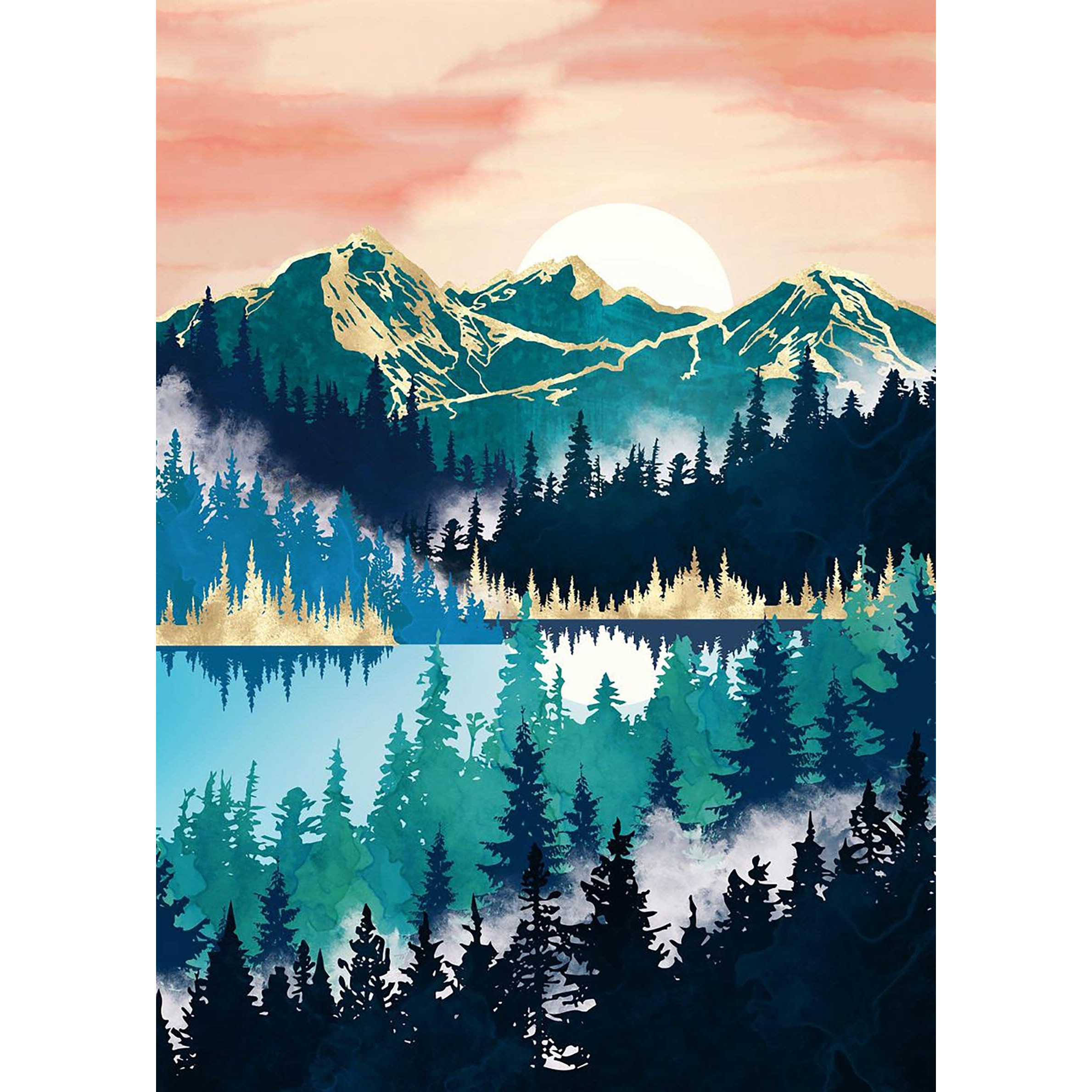 Hestarcul 5D Sunrise Diamond Painting Kit Diamond Art Kits For Adults Diamond Dots Paint With Diamonds Round For Gift Wall Decor(12X16) (Lake Mist)