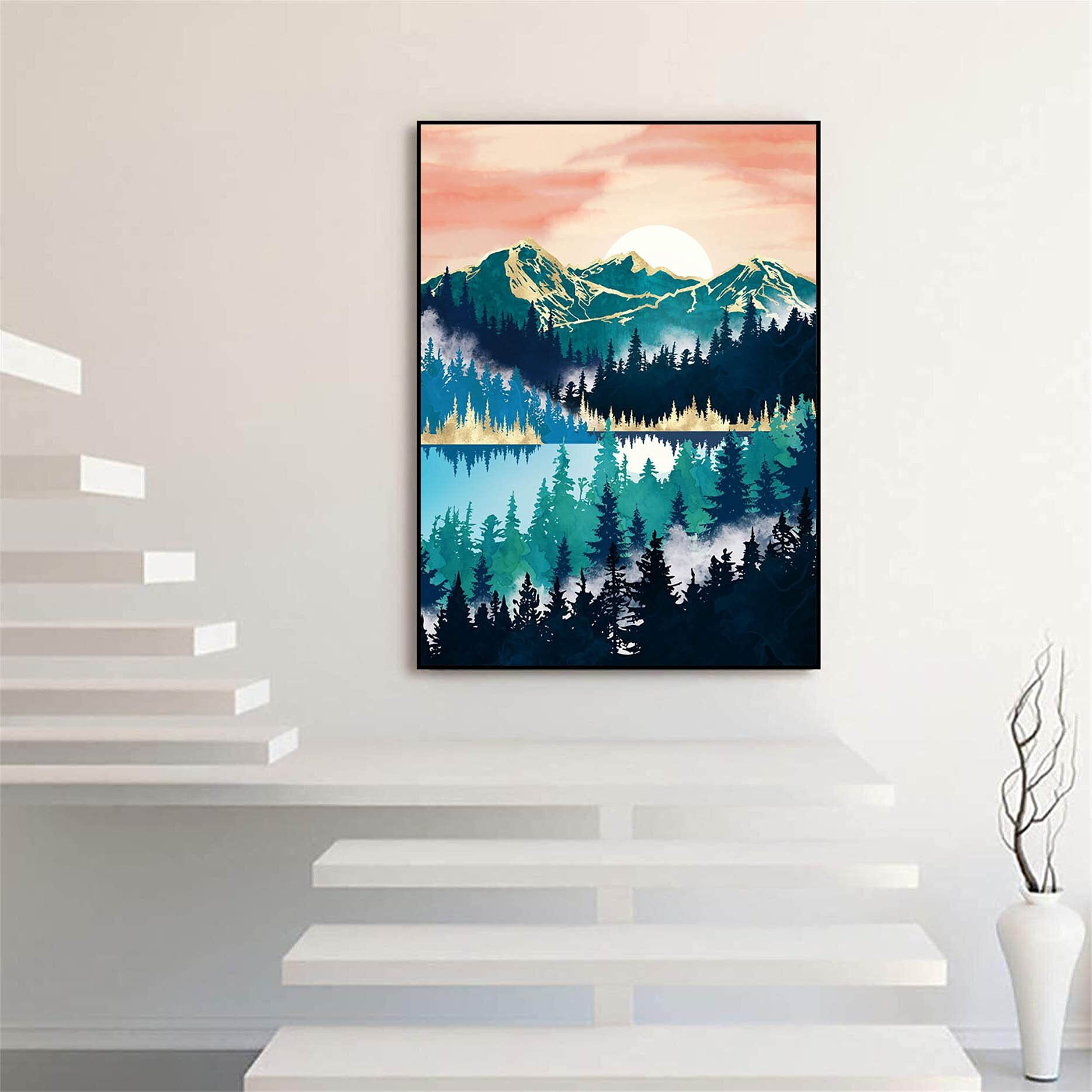 Hestarcul 5D Sunrise Diamond Painting Kit Diamond Art Kits For Adults Diamond Dots Paint With Diamonds Round For Gift Wall Decor(12X16) (Lake Mist)