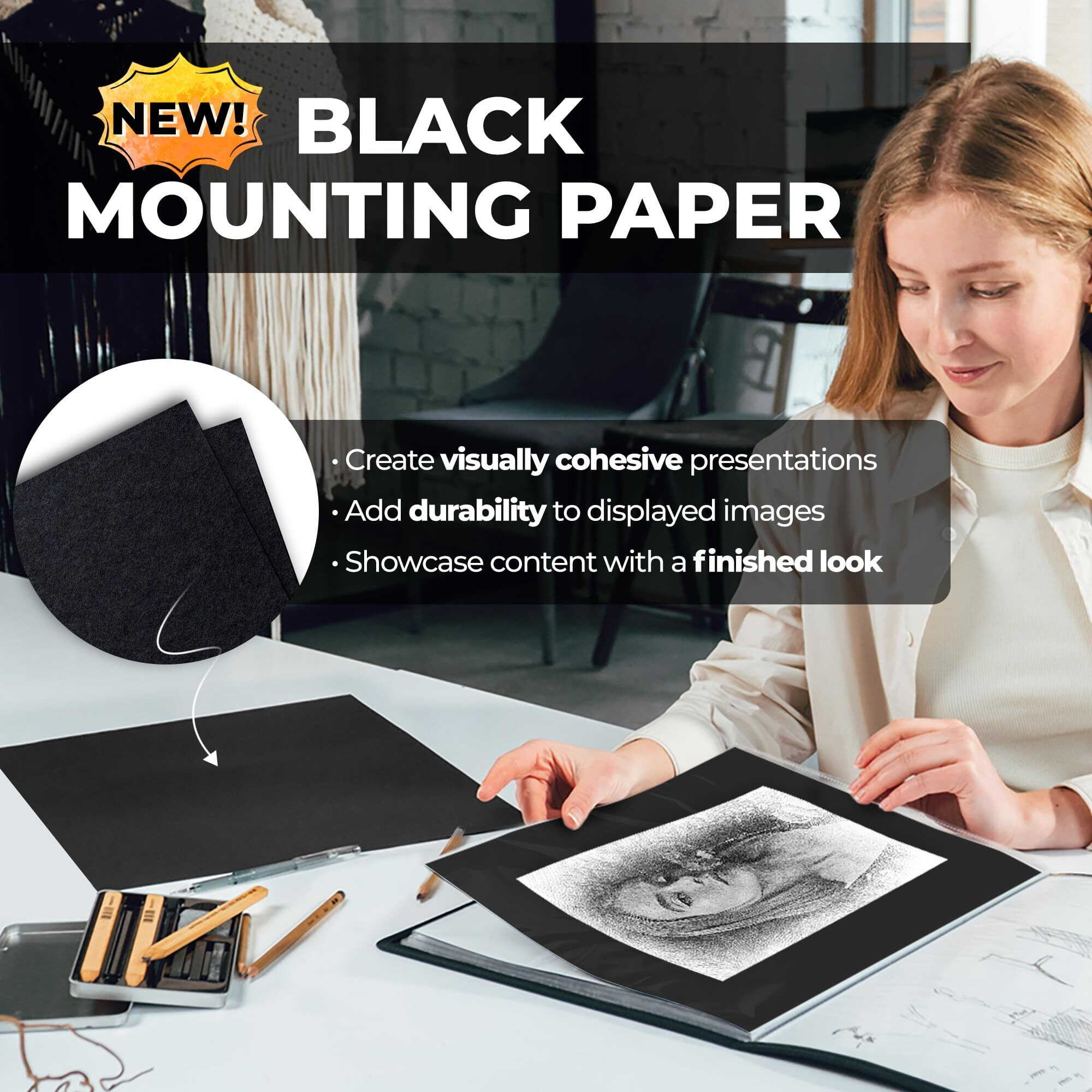 Dunwell Art Portfolio 9X12 Folder - (Black) With Black Mounting Paper  Portfolio Folder For Artwork  9 X 12 Art Folder  24 Pockets Display 48 Pages