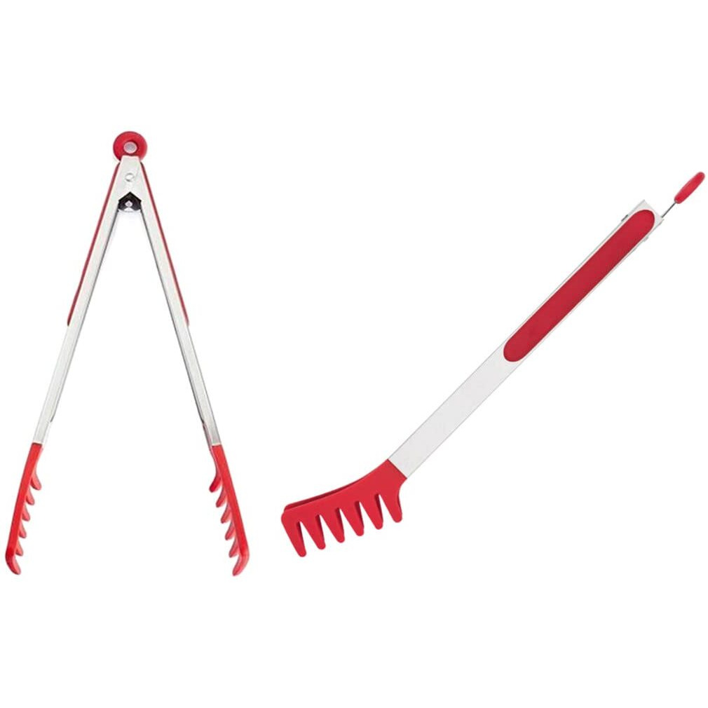 Large 13"" Red Stainless Steel Pasta Tong With Silicone Tips  Spaghetti Tongs Pasta Server Utensil For Noodles Cooking Baking Food Bbq Kitchen Tools