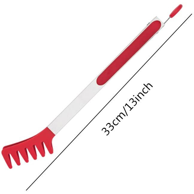 Large 13"" Red Stainless Steel Pasta Tong With Silicone Tips  Spaghetti Tongs Pasta Server Utensil For Noodles Cooking Baking Food Bbq Kitchen Tools