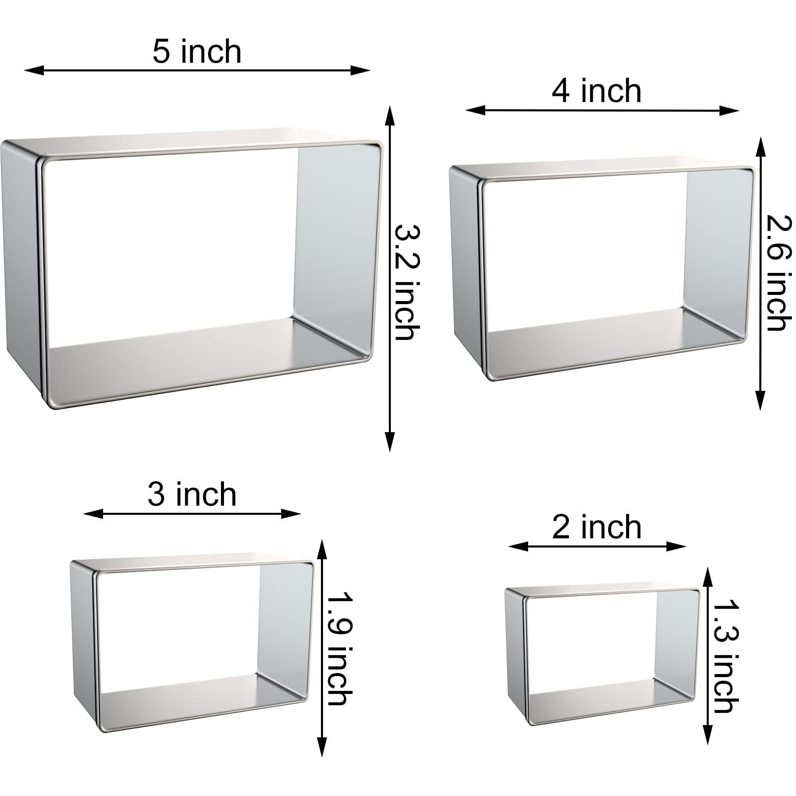 Rectangle Cookie Cutter Set Large - 5 Inch  4 Inch  3 Inch  2 Inch - Geometric Frame Plaque Cookie Cutters Shapes Biscuit Molds - Stainless Steel