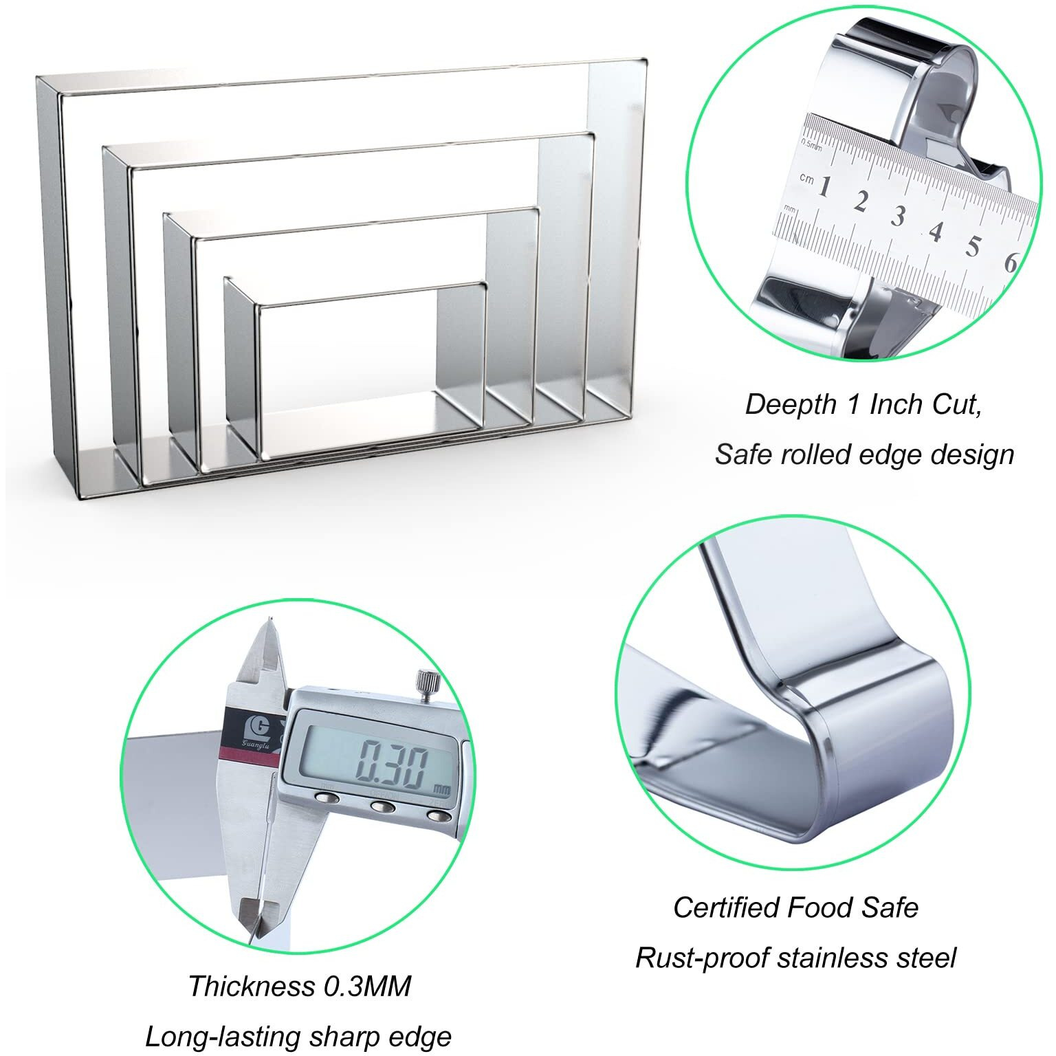 Rectangle Cookie Cutter Set Large - 5 Inch  4 Inch  3 Inch  2 Inch - Geometric Frame Plaque Cookie Cutters Shapes Biscuit Molds - Stainless Steel