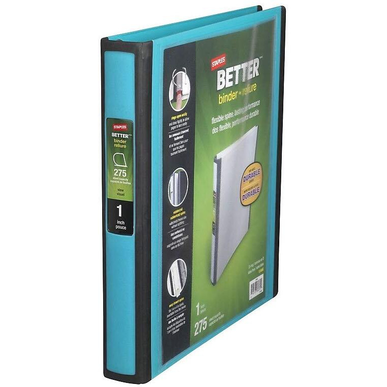 Staples Better 1-Inch D 3-Ring View Binder - Holds Up To 275 Sheets  Heavy Duty Binder With A Wide Design  1 Interior Pocket  Perfect 3-Ring Binder For Reports  Projects & More
