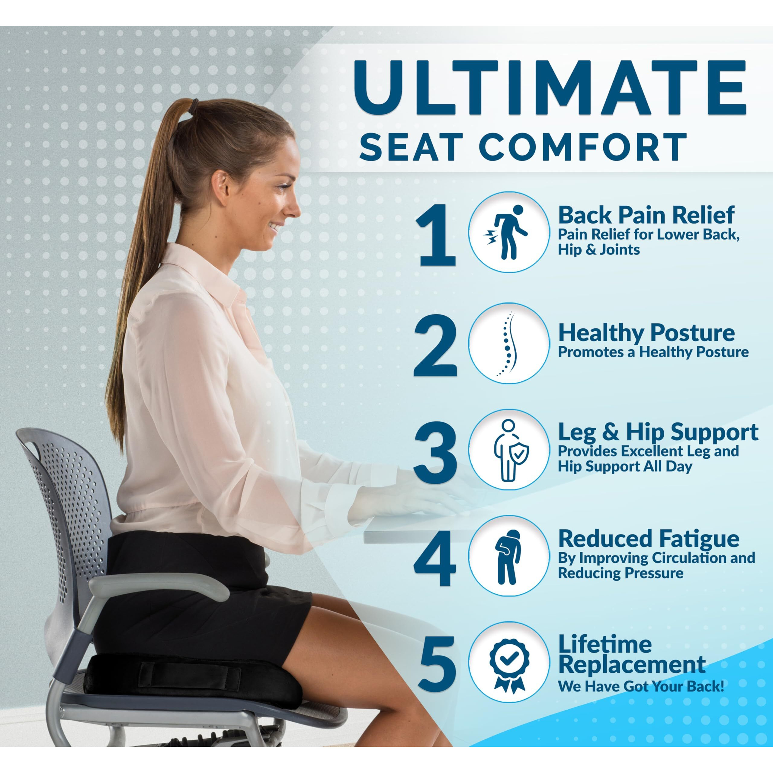 Comfilife Premium Comfort Seat Cushion - Non-Slip Orthopedic 100% Memory Foam Coccyx Cushion For Tailbone Pain - Cushion For Office Chair Car Seat - Back Pain & Sciatica Relief (Black)