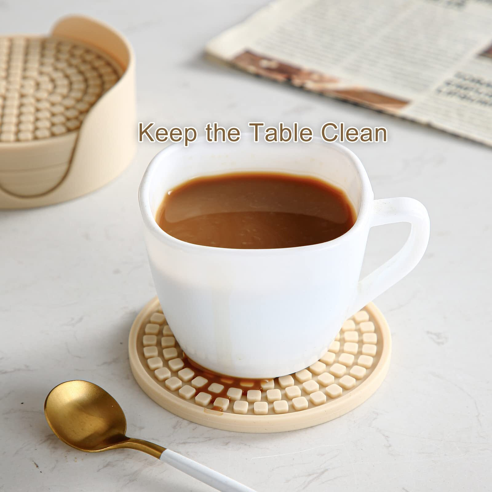 Colinda Silicone Drink Coasters With Holder  Set Of 6  For Tabletop Protection And Office Desk  Cup Mat Set For Home Decor  Non-Slip And Non-Stick Round 4 Inch Teal