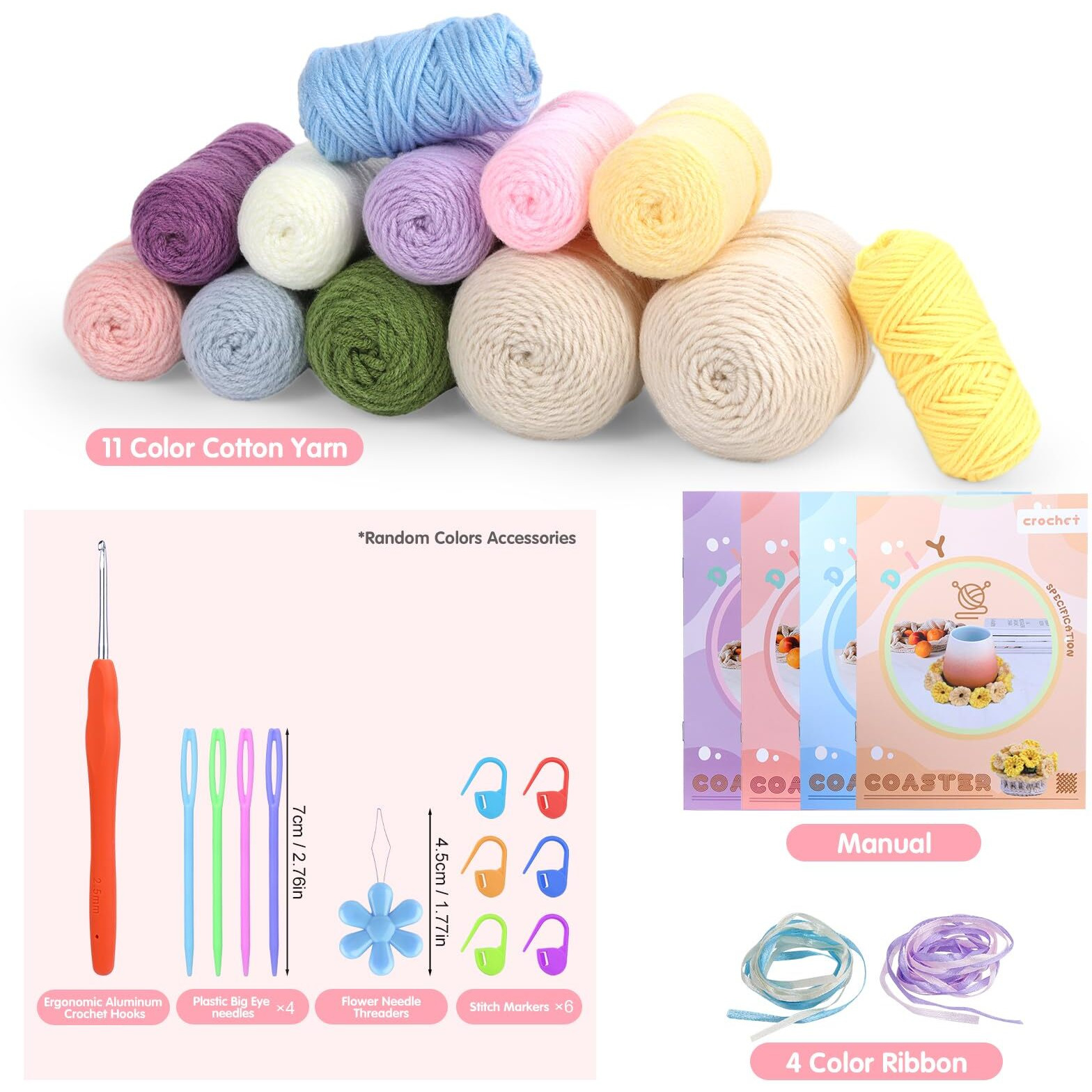 Crochet Kit For Beginners-4Pcs Coaster Flower Pot Crochet Kits Coaster Crochet Starter Kit With Crochet Yarns Hooks  Easy Videos Tutorials To Crochet For Office  Coffee Table  Home Decor