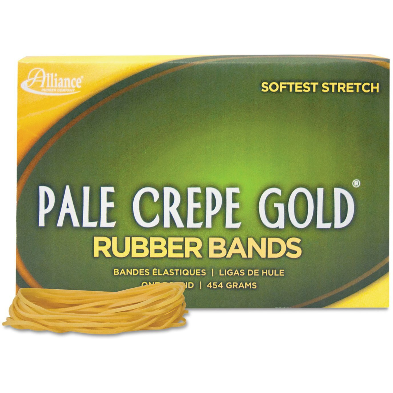 Alliance 20195 Pale Crepe Gold Rubber Bands  Sz. 19  3-1/2 X 1/16  1Lb Box