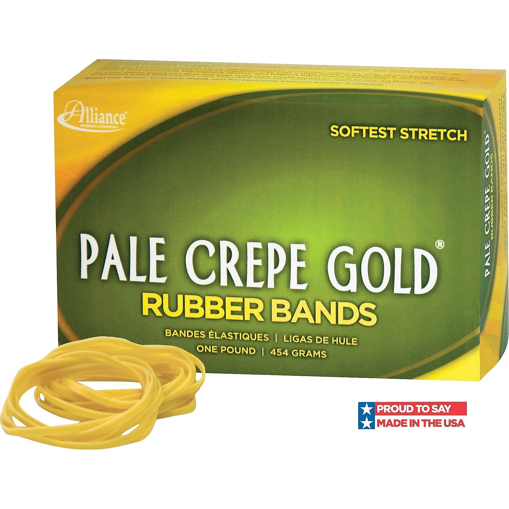Alliance 20195 Pale Crepe Gold Rubber Bands  Sz. 19  3-1/2 X 1/16  1Lb Box