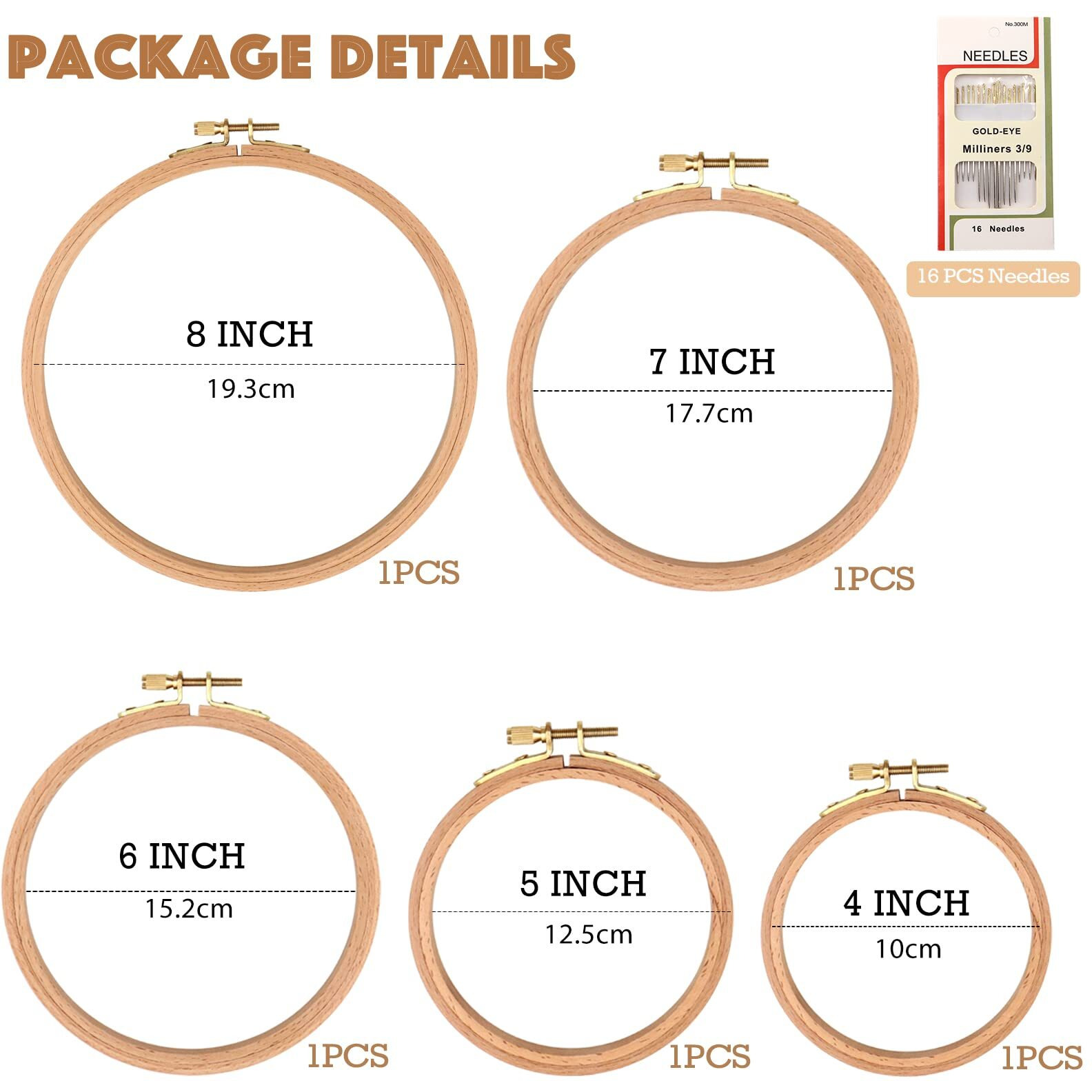 Mufekum 5 Pcs 5 Sizes Beech Wood Embroidery Hoops  Cross Stitch Hoop Wooden Circle For Embroidery  Cross Stitch  Needlework  Art Craft Sewing And Hanging  Wedding Wreath Decoration (4  5  6  7  8 )