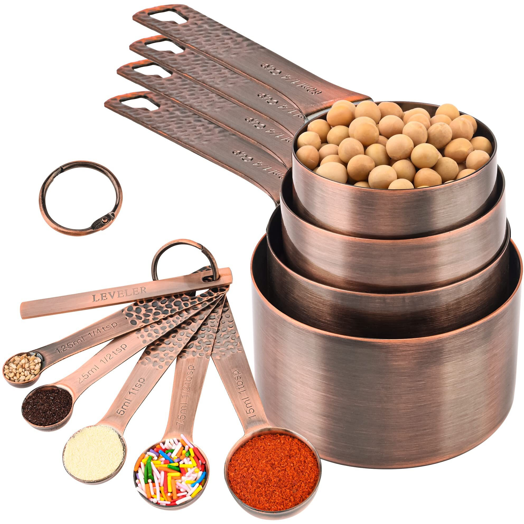 Spuvgvc Measuring Cups And Spoons Set  Copper Measuring Cups And Spoons Set  Metal Measuring Cups Spoons  4 Kitchen Measuring Cups & 5 Measuring Spoons & 1 Leveler  Metric Baking Measure Cups & Spoons
