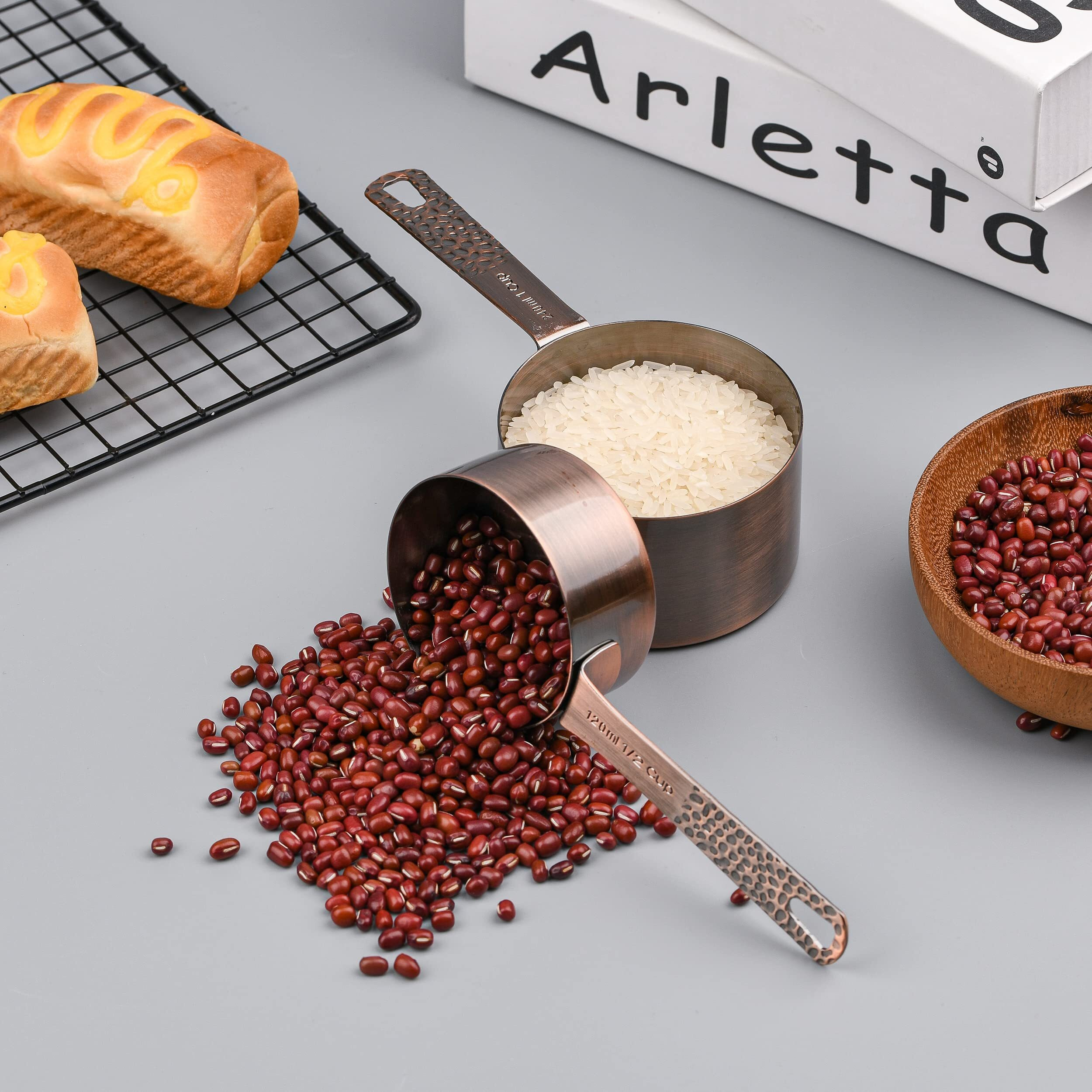 Spuvgvc Measuring Cups And Spoons Set  Copper Measuring Cups And Spoons Set  Metal Measuring Cups Spoons  4 Kitchen Measuring Cups & 5 Measuring Spoons & 1 Leveler  Metric Baking Measure Cups & Spoons