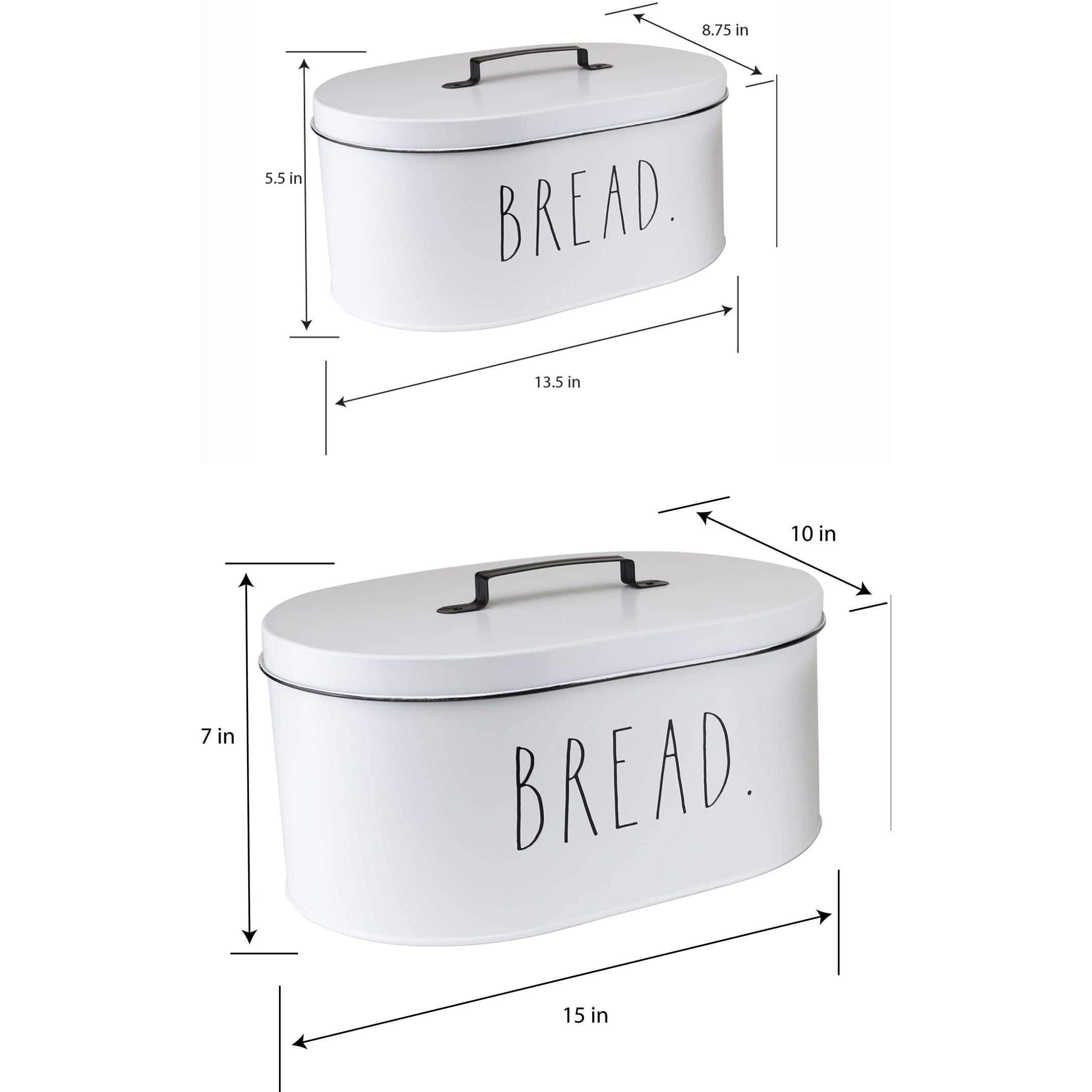 Rae Dunn Bread Box - Bread Box For Kitchen Countertop - 15"" X 8"" X 10"" - 13.5"" X 5.5"" X 8.5"" - Rustic White Metal Vintage Farmhouse Breadbox - Counter Storage Container
