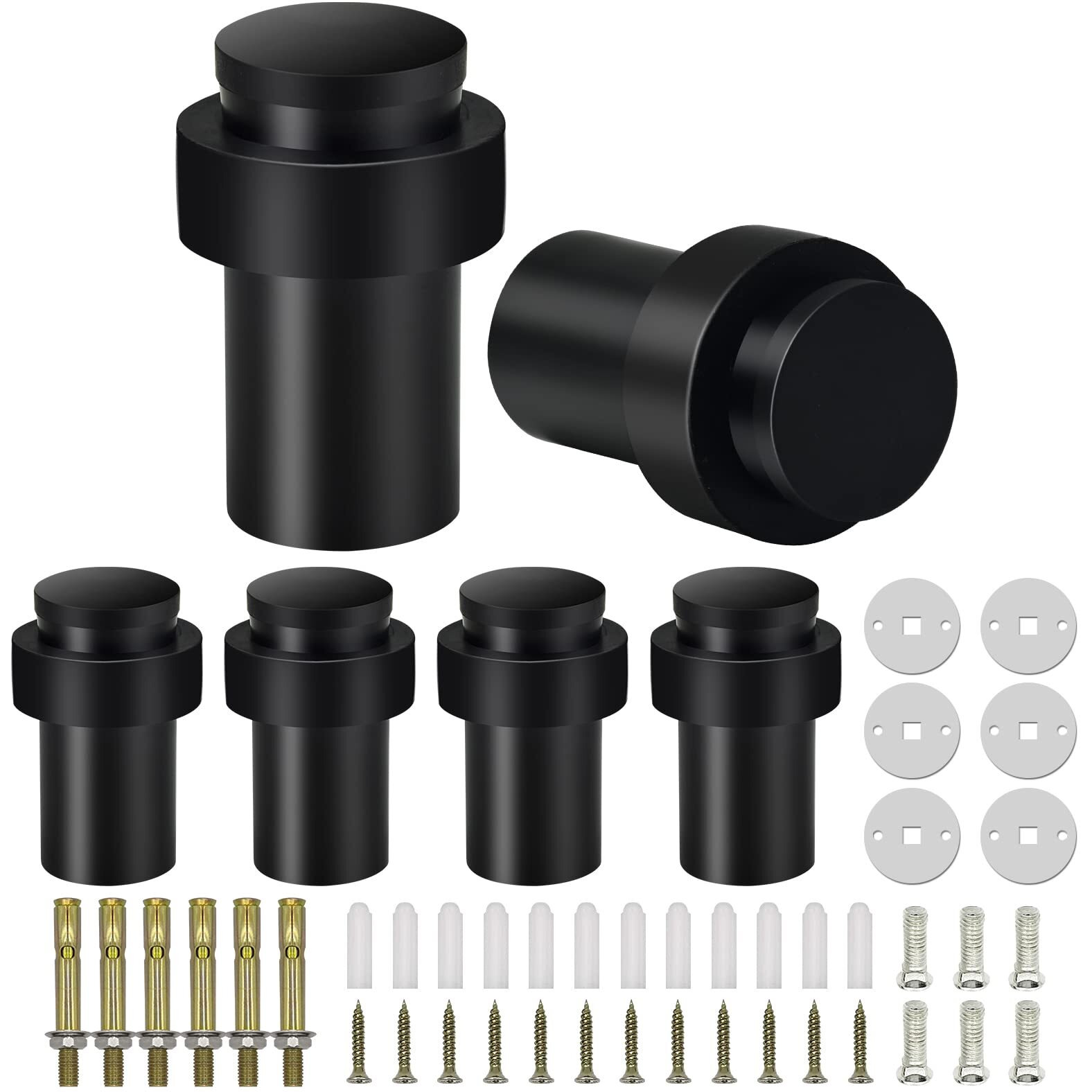 Kolako Door Stoppers  Cylindrical Floor Mount Door Stop Black Heavy Duty Door Stops Stainless Steel Safety Floor Doorstops For Wall 6 Pack