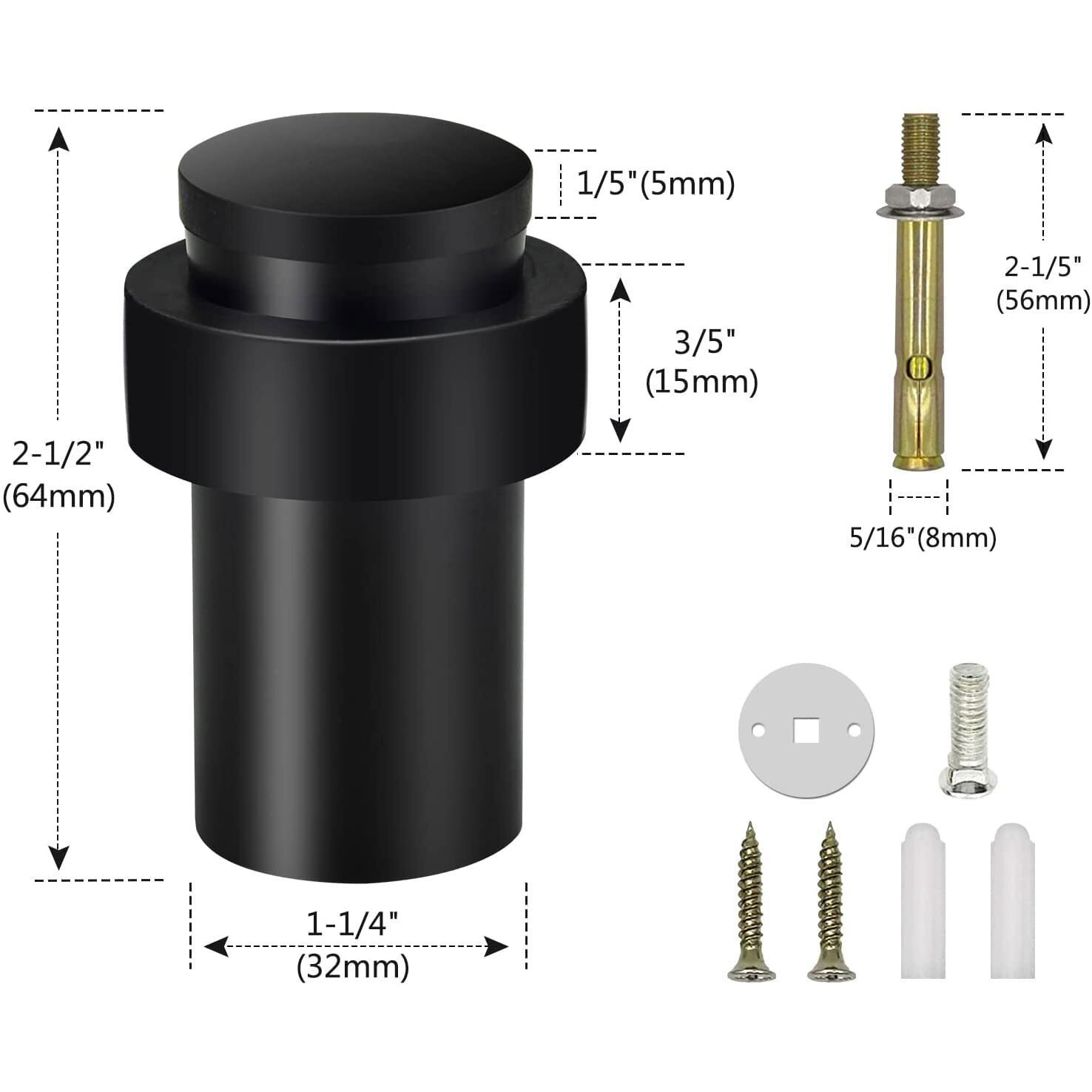 Kolako Door Stoppers  Cylindrical Floor Mount Door Stop Black Heavy Duty Door Stops Stainless Steel Safety Floor Doorstops For Wall 6 Pack