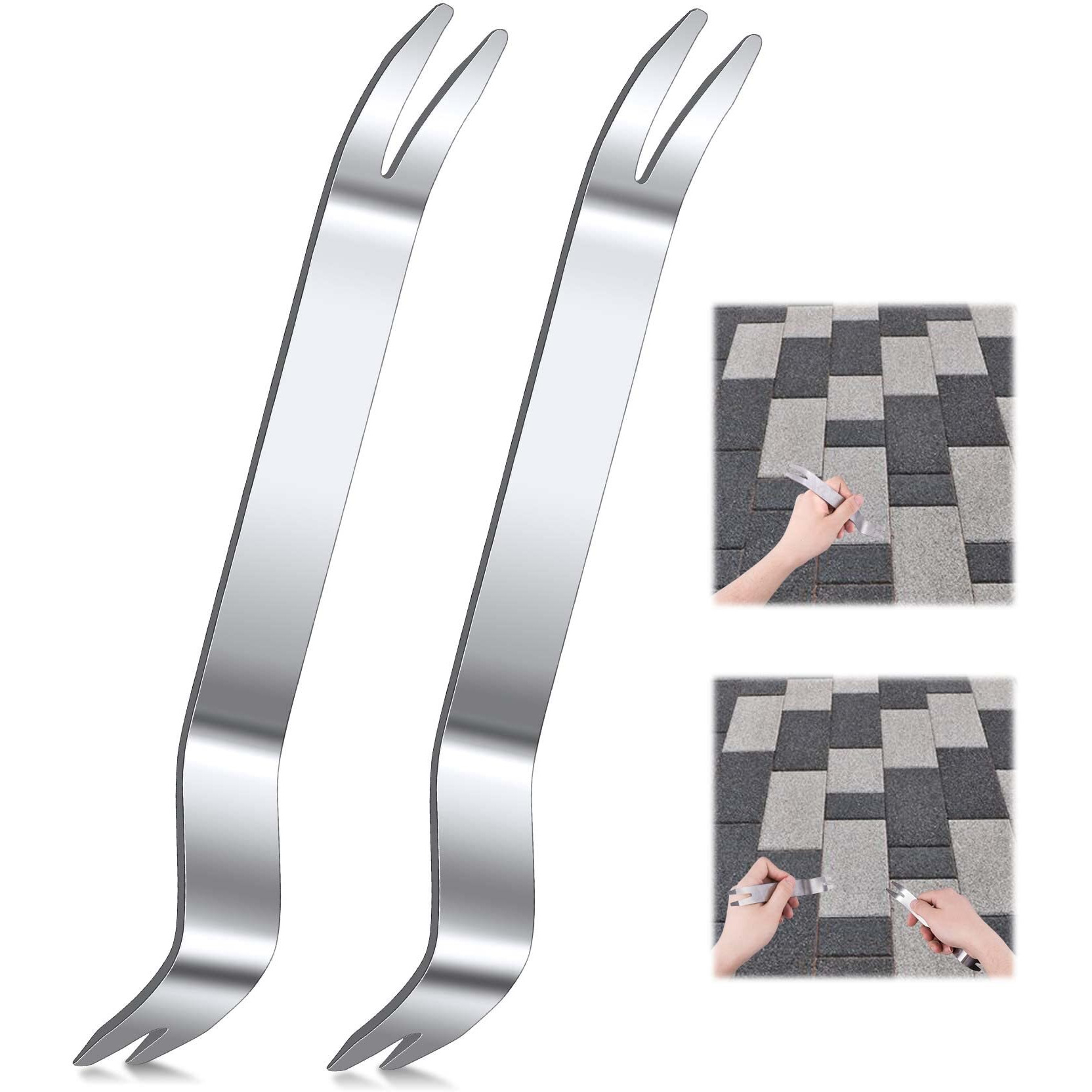 Pagow 2 Pack Paver Puller Tool  Removal Raise Sunken Brick Tool For Home Garden  Lawn Yard Replace Paver Patio Blocks (7 Inch Long  Silver)