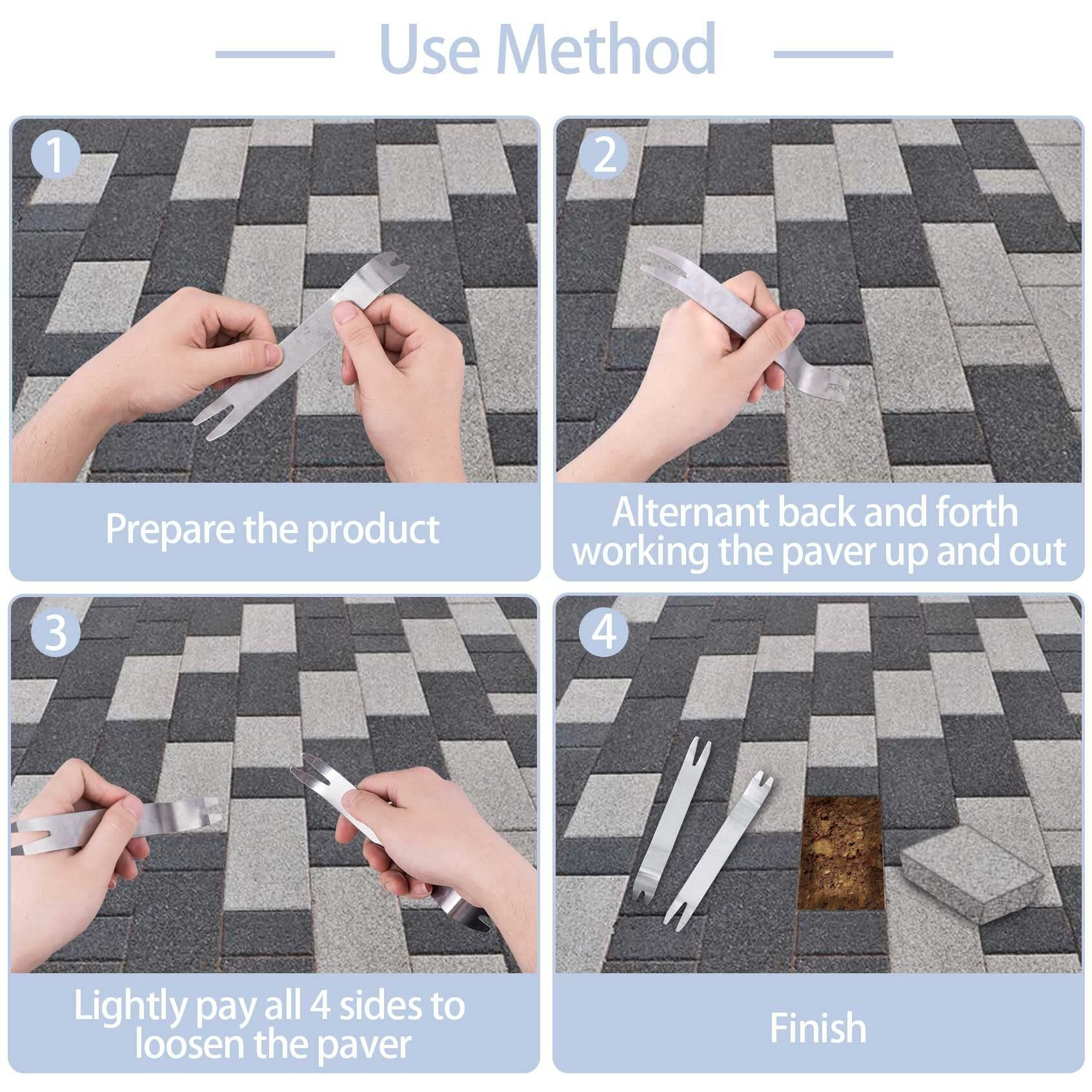 Pagow 2 Pack Paver Puller Tool  Removal Raise Sunken Brick Tool For Home Garden  Lawn Yard Replace Paver Patio Blocks (7 Inch Long  Silver)