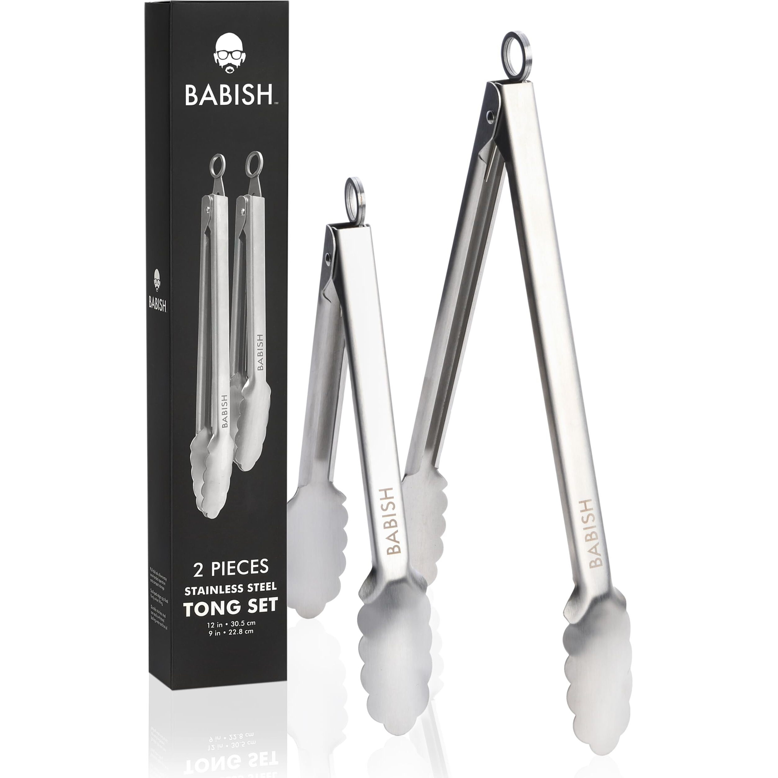 Babish 12  & 9  Locking Kitchen Tong Set  Stainless Steel