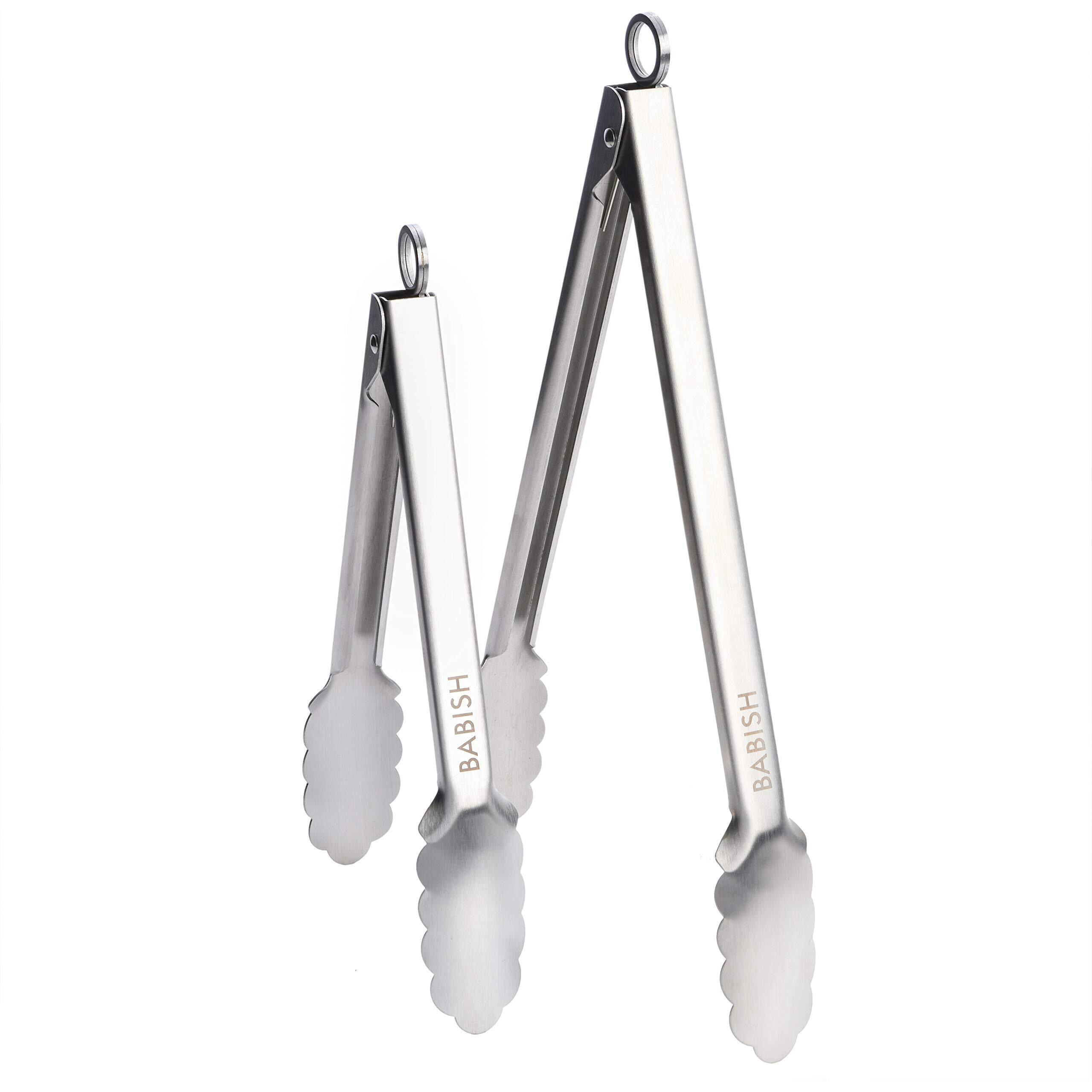 Babish 12  & 9  Locking Kitchen Tong Set  Stainless Steel