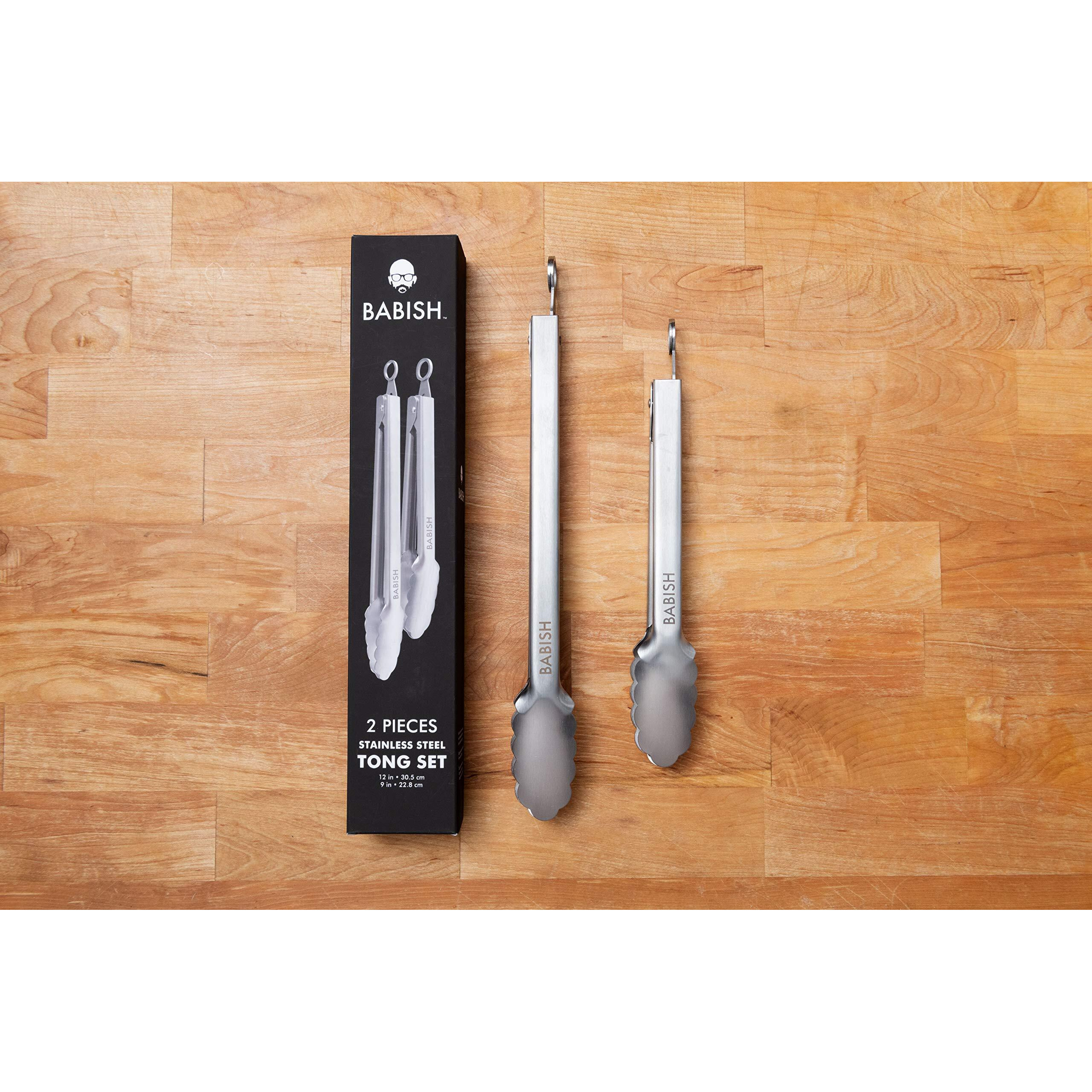Babish 12  & 9  Locking Kitchen Tong Set  Stainless Steel