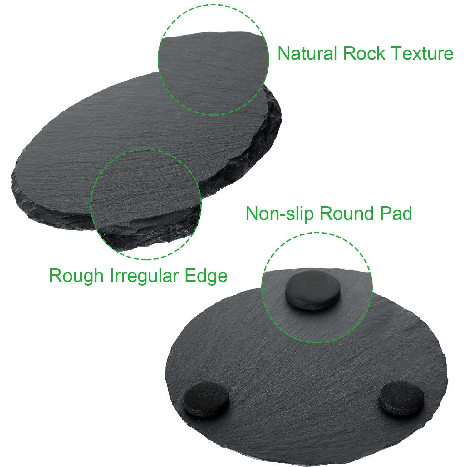 12 Pcs 4 X 4 Inch Round Slate Drink Coasters Bulk  Black Rustic Stone Rock Coasters With Anti-Scratch Bottom For Cups Mugs Bar Kitchen Home Decor Diy Project  Natural Edge