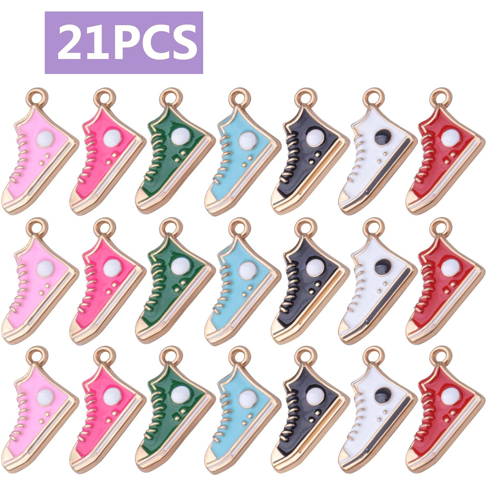 21Pcs 7 Colors Alloy Shoes Charms Enamel Cute High-Top Sneaker Shoes Pendants Charms For Diy Earrings Bracelet Necklace Jewelry Making Accessories