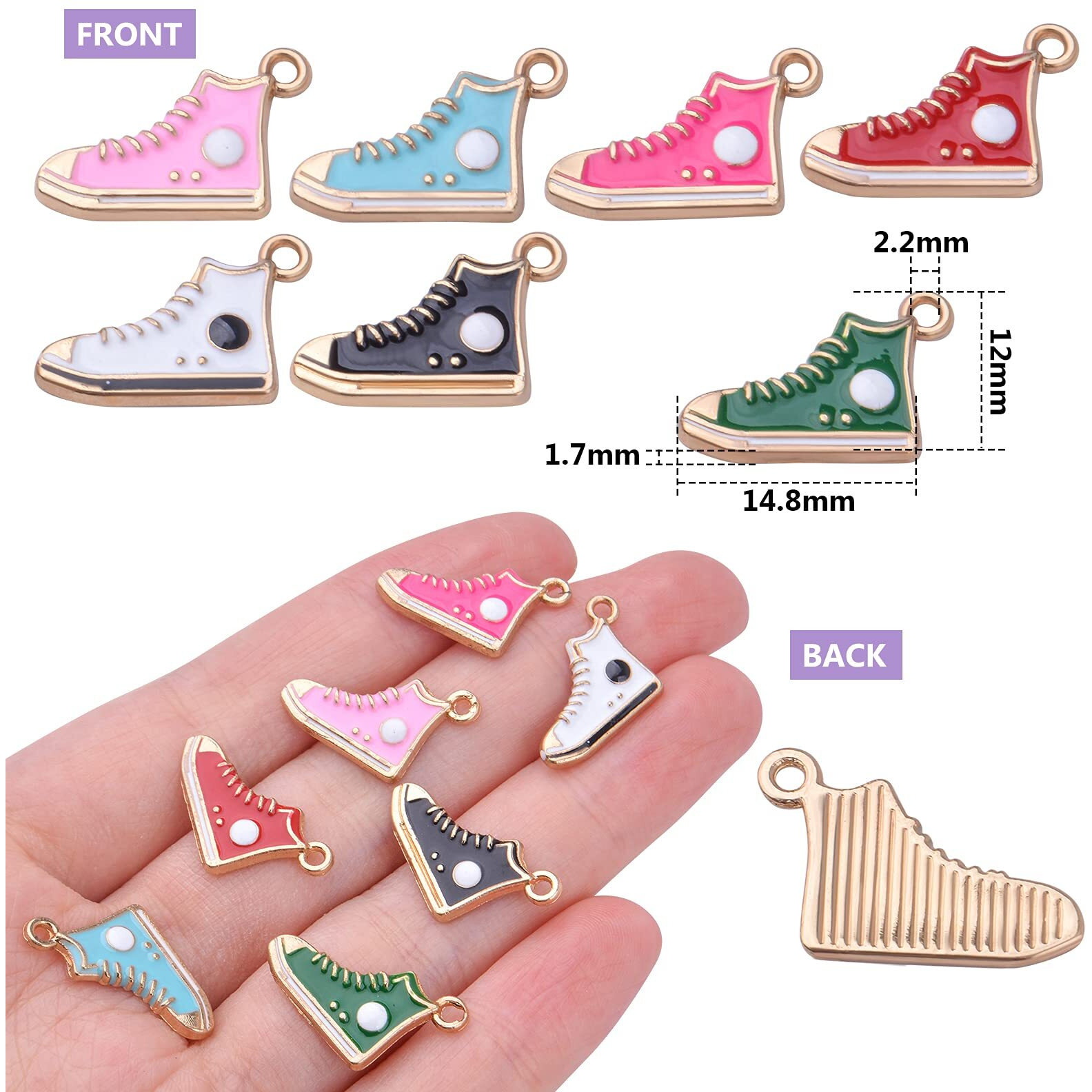 21Pcs 7 Colors Alloy Shoes Charms Enamel Cute High-Top Sneaker Shoes Pendants Charms For Diy Earrings Bracelet Necklace Jewelry Making Accessories
