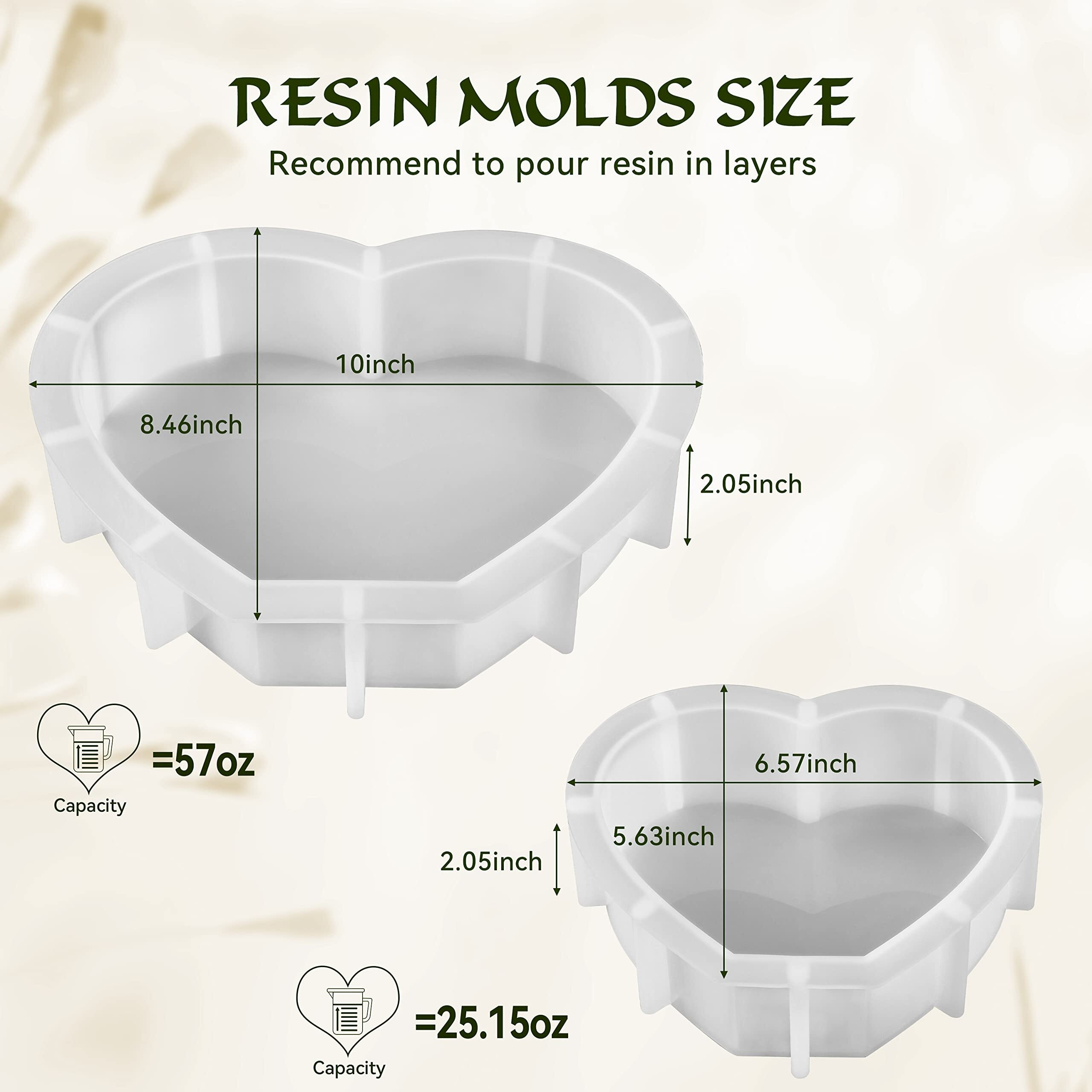 Piececircle 2Pcs 10 Inch Large Heart Shape Resin Molds  Silicone Molds For Flower Preservation  Deep Epoxy Resin Molds For Resin Art Casting  Diy Wedding  Valentine  Anniversary  Home Decor Gift
