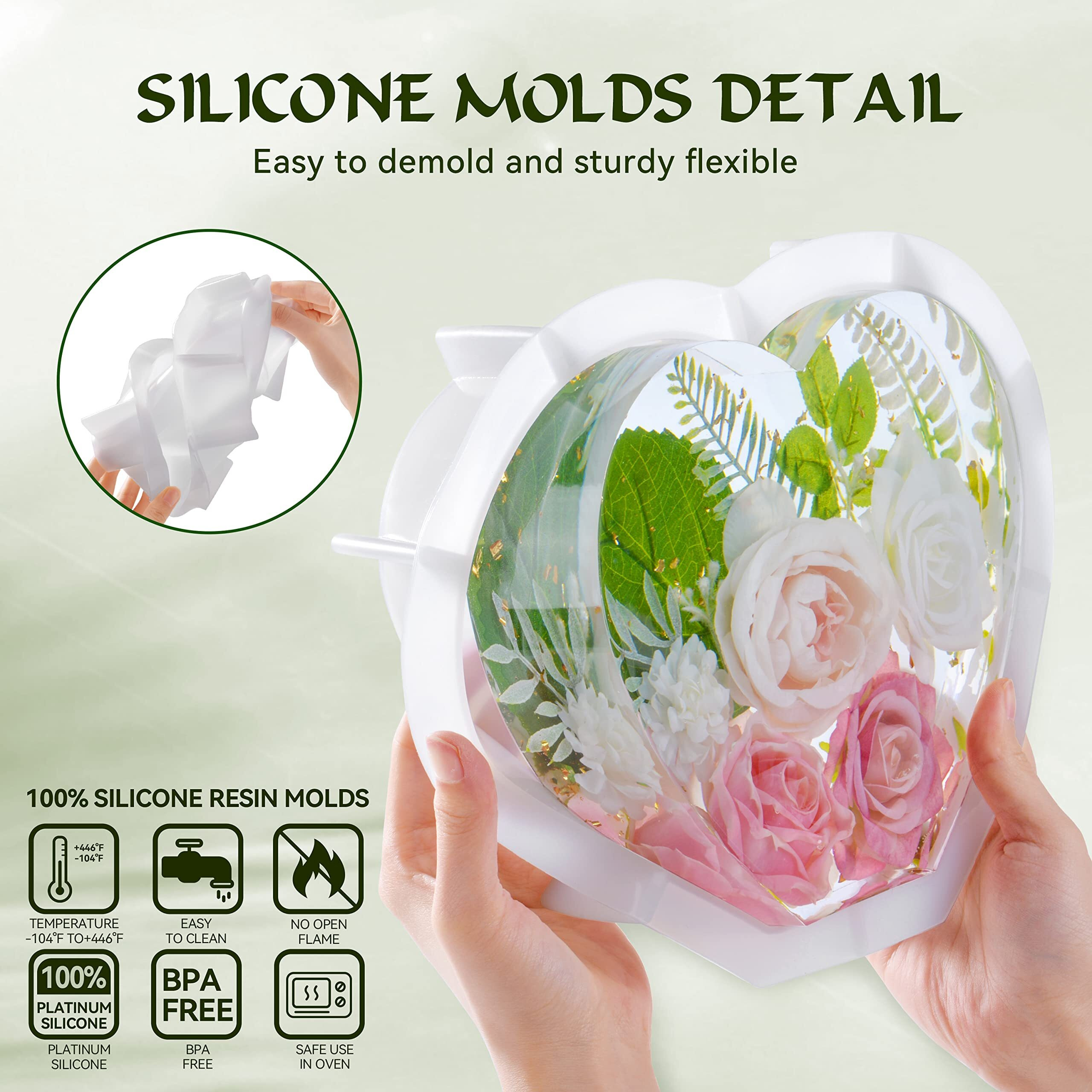 Piececircle 2Pcs 10 Inch Large Heart Shape Resin Molds  Silicone Molds For Flower Preservation  Deep Epoxy Resin Molds For Resin Art Casting  Diy Wedding  Valentine  Anniversary  Home Decor Gift
