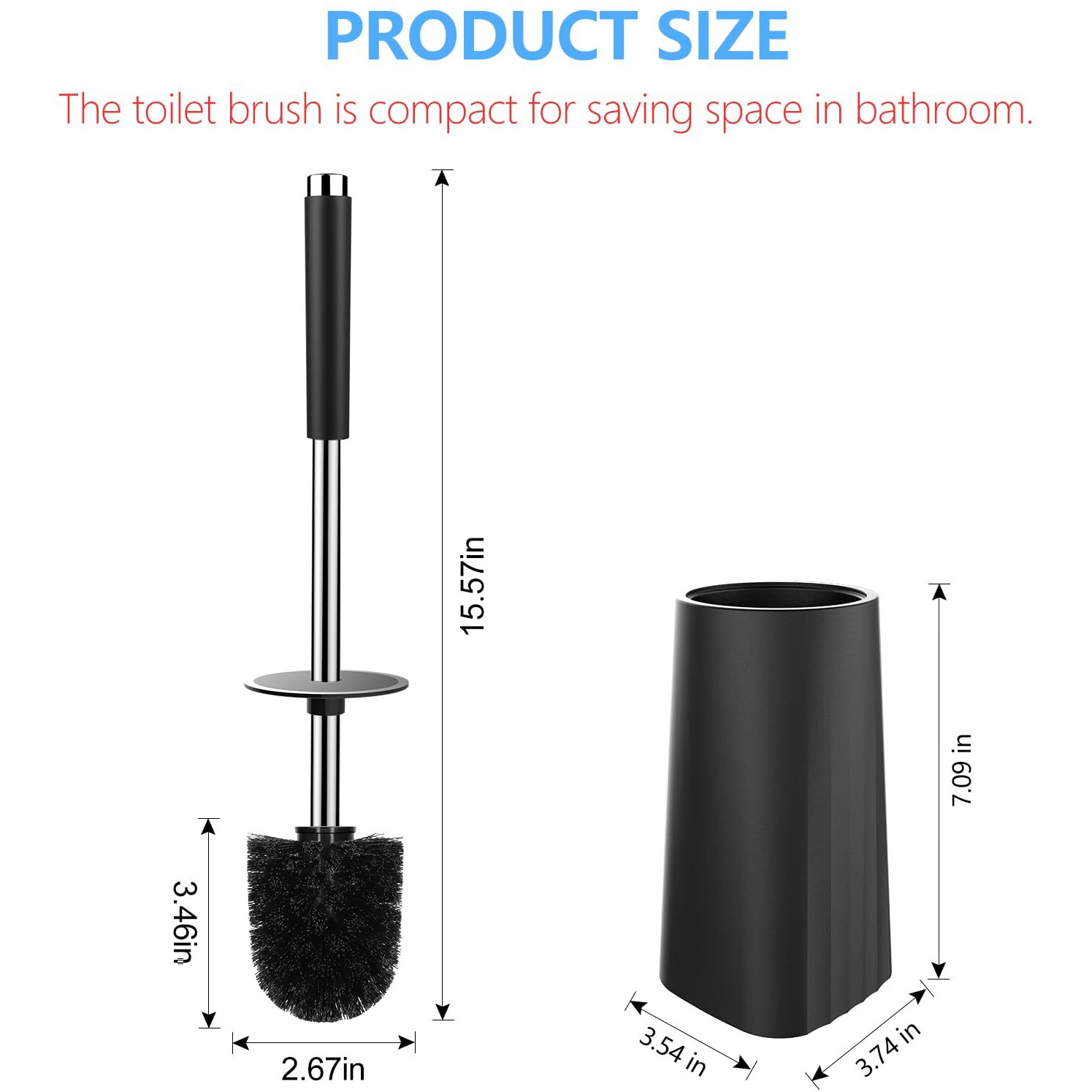 Setsail Toilet Brush  Compact Size Toilet Bowl Brush And Holder Toilet Brushes For Bathroom With 304 Stainless Steel Handle Toilet Cleaner Brush With Durable Scrubbing Bristles  Splash-Proof
