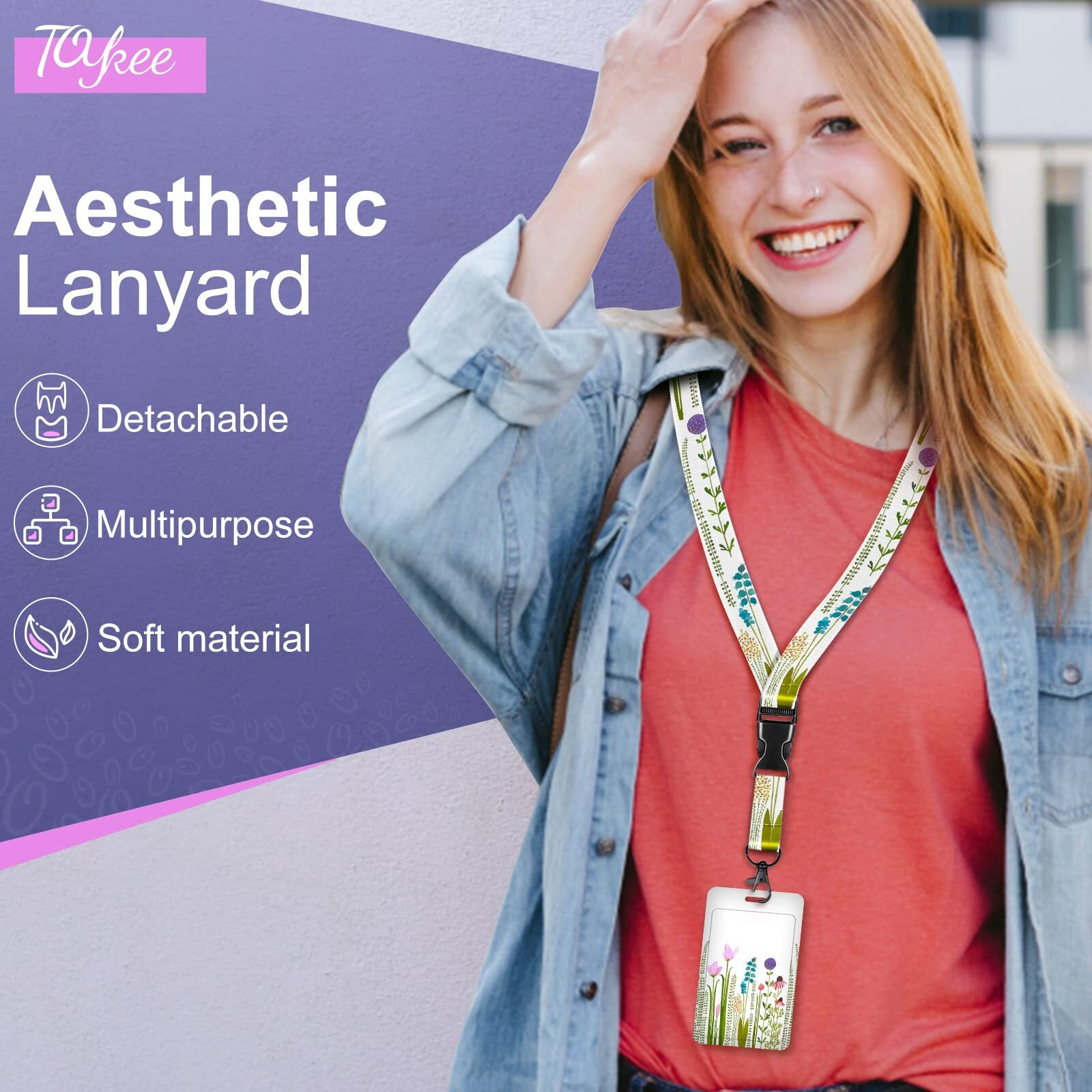 Toykee Id Badge Holder With Lanyard And Retractable Badge Reel Clip  Flower Bouquet Floral Pattern Card Name Tag Lanyard Vertical Id Protector Bage Clips For Nurse Nursing Doctor Teacher Student