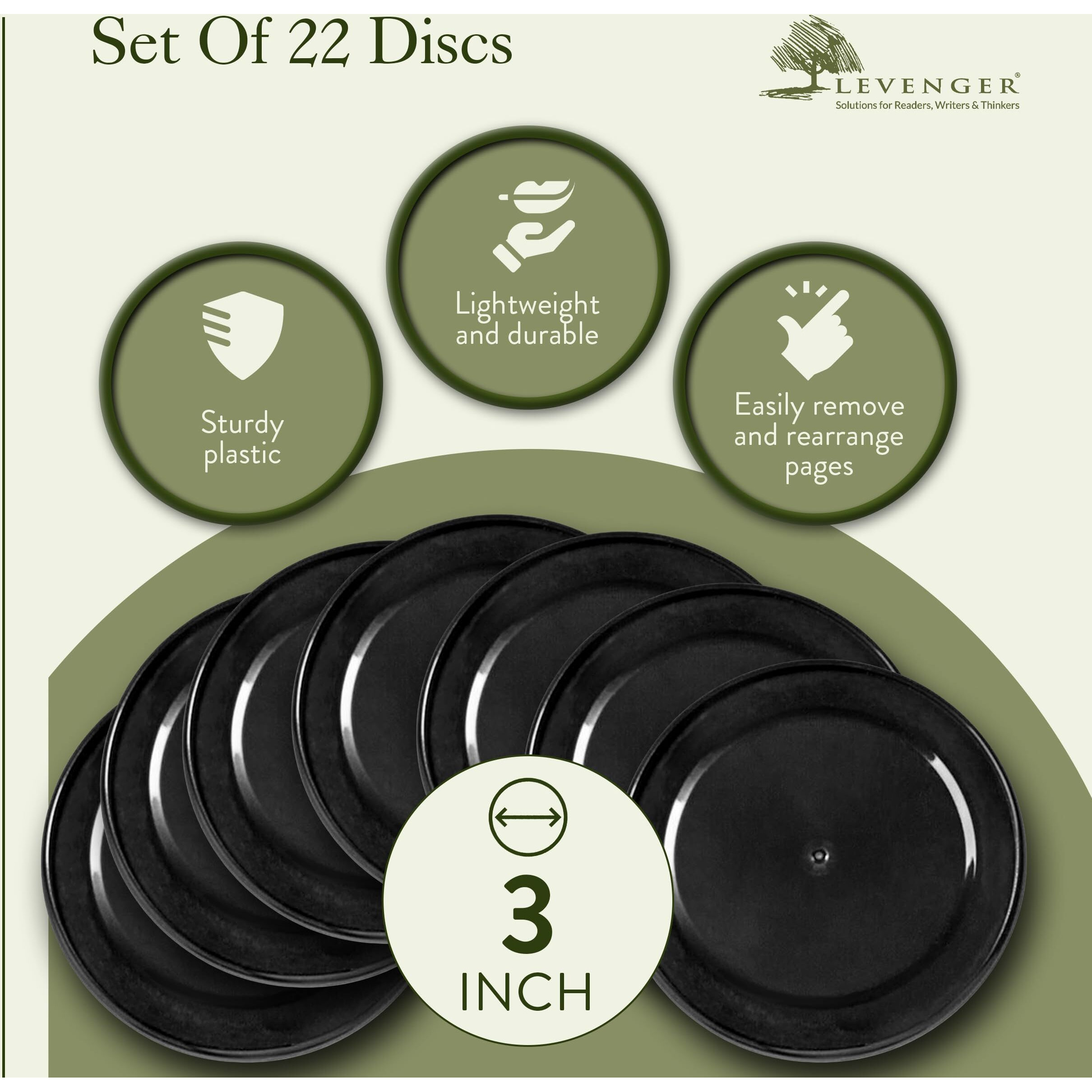 Levenger Circa Discs Binder Rings For Discbound Notebooks System  22 Pack  Black  3-Inch