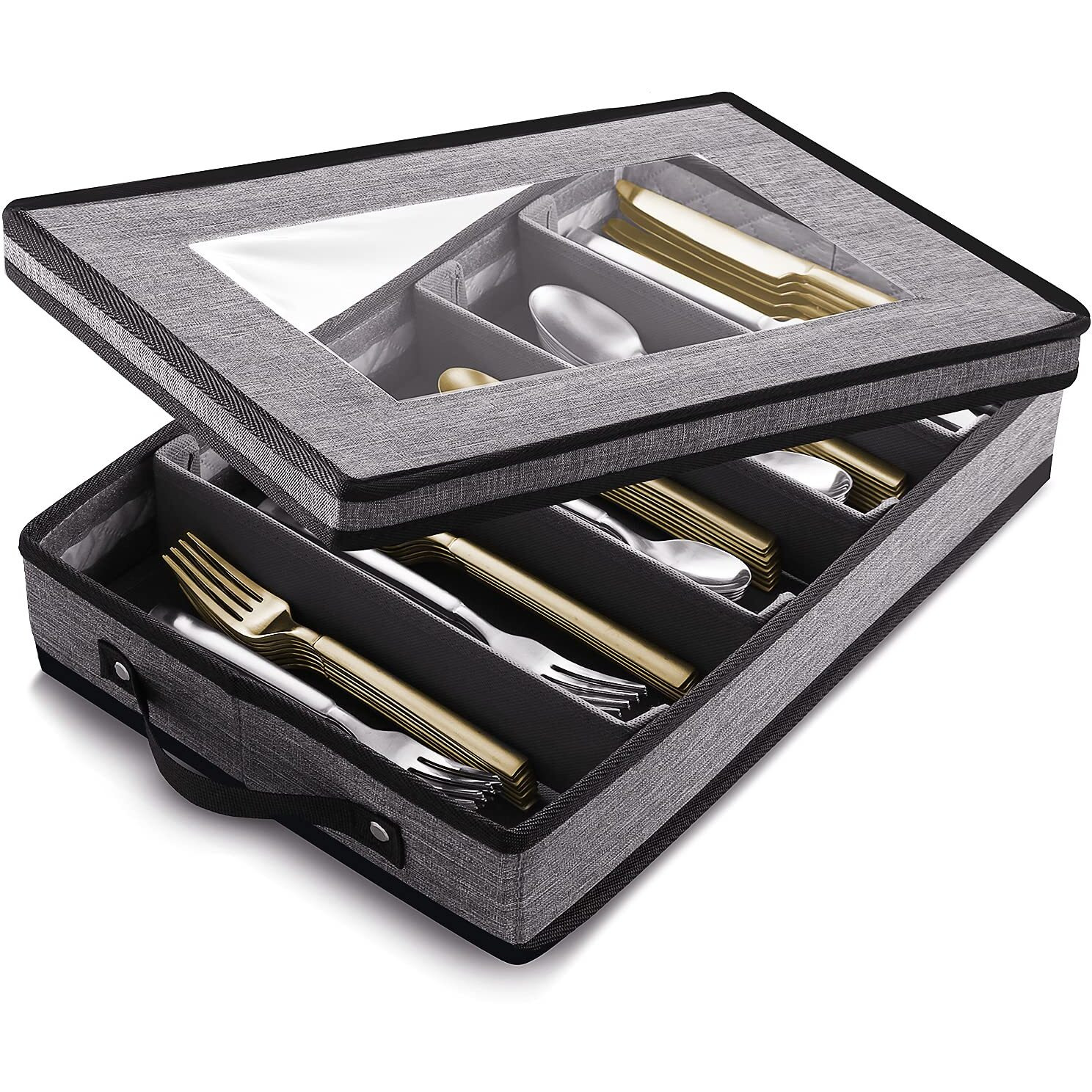 Flatware & Utensil Storage - Durable Silverware Storage Box With Padded Dividers  5 Compartment Flatware Storage Case  Silverware Case With Handles And Removable Lid - Protects And Organizes Cutlery