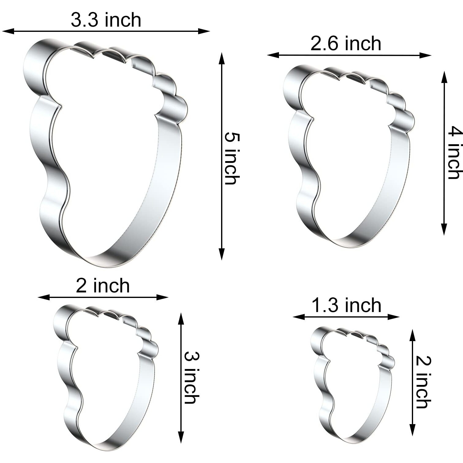 Foot/Footprint/Baby Foot Cookie Cutter Set For Baking  5/4/3/2 Inch  4 Piece  Stainless Steel