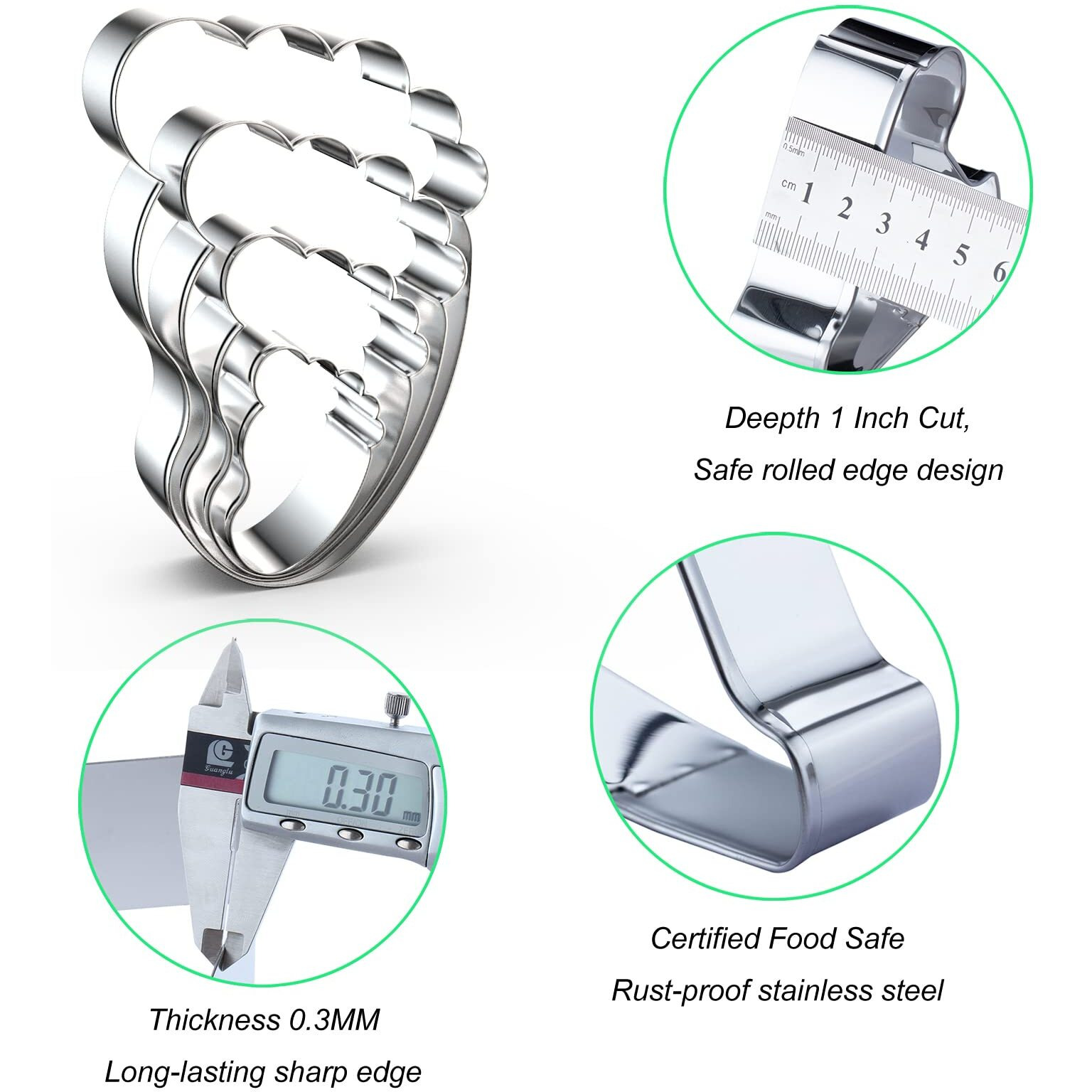 Foot/Footprint/Baby Foot Cookie Cutter Set For Baking  5/4/3/2 Inch  4 Piece  Stainless Steel