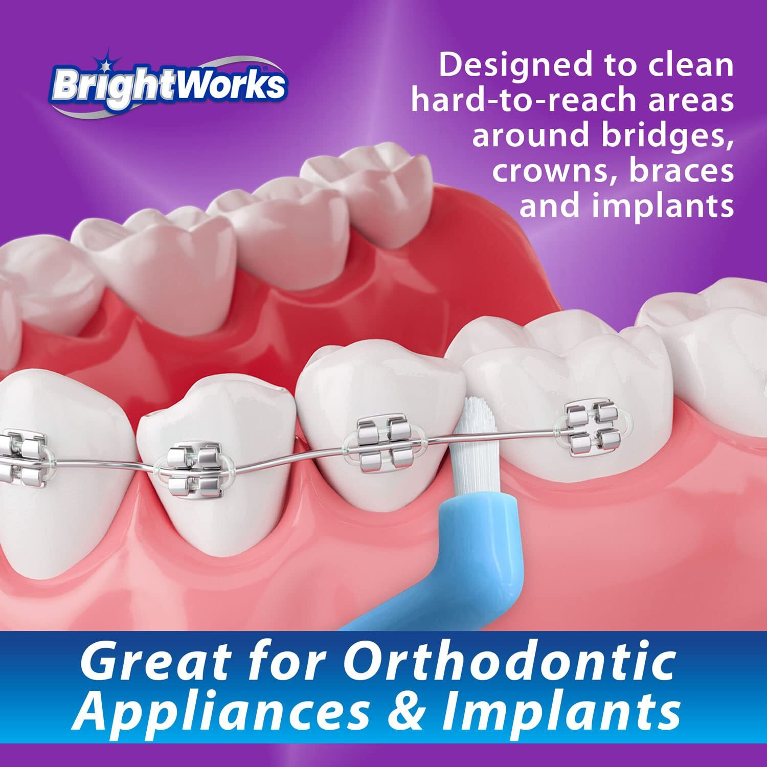 Brightworks Manual End Tuft Brush  Cleans Difficult Areas Such As Around Crowns  Bridges  Implants And Wider Gaps Between Teeth (Pack Of 3)