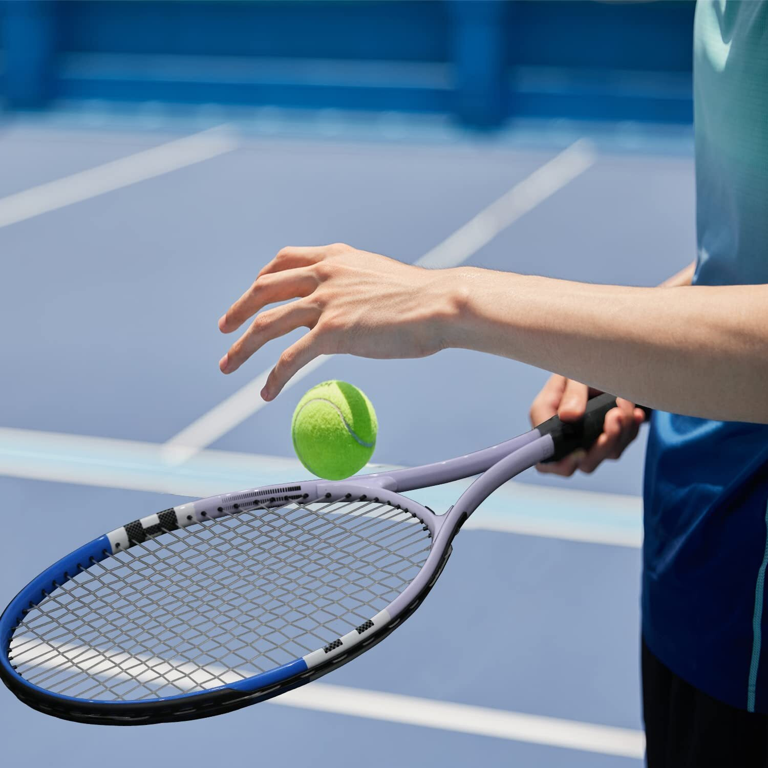 Tennis Racket Pre-Strung Lightweight 27 Inch Racquet Recreational Adult Rackets For Men Women Students Training Tennis Starter Kit With Balls Carry Bag And Overgrips (Blue/White - 2 Rackets)