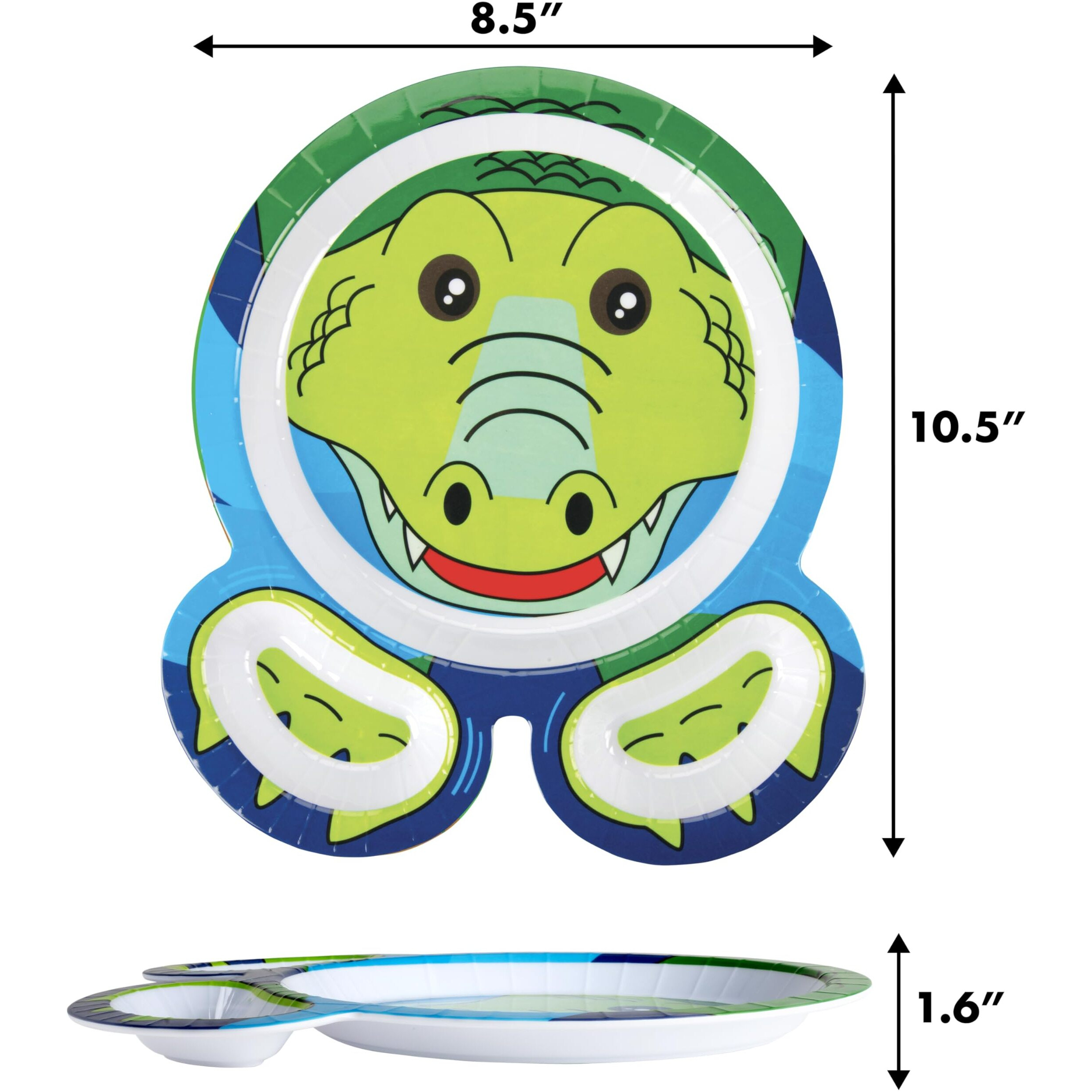 Bentology Zoo Friends Mealtime Melamine Feeding Plates - Set Of 4 Different Cute Animal Pal Dishes For Kids - Panda  Alligator  Tiger & Monkey - Divided Compartments  Bpa Free