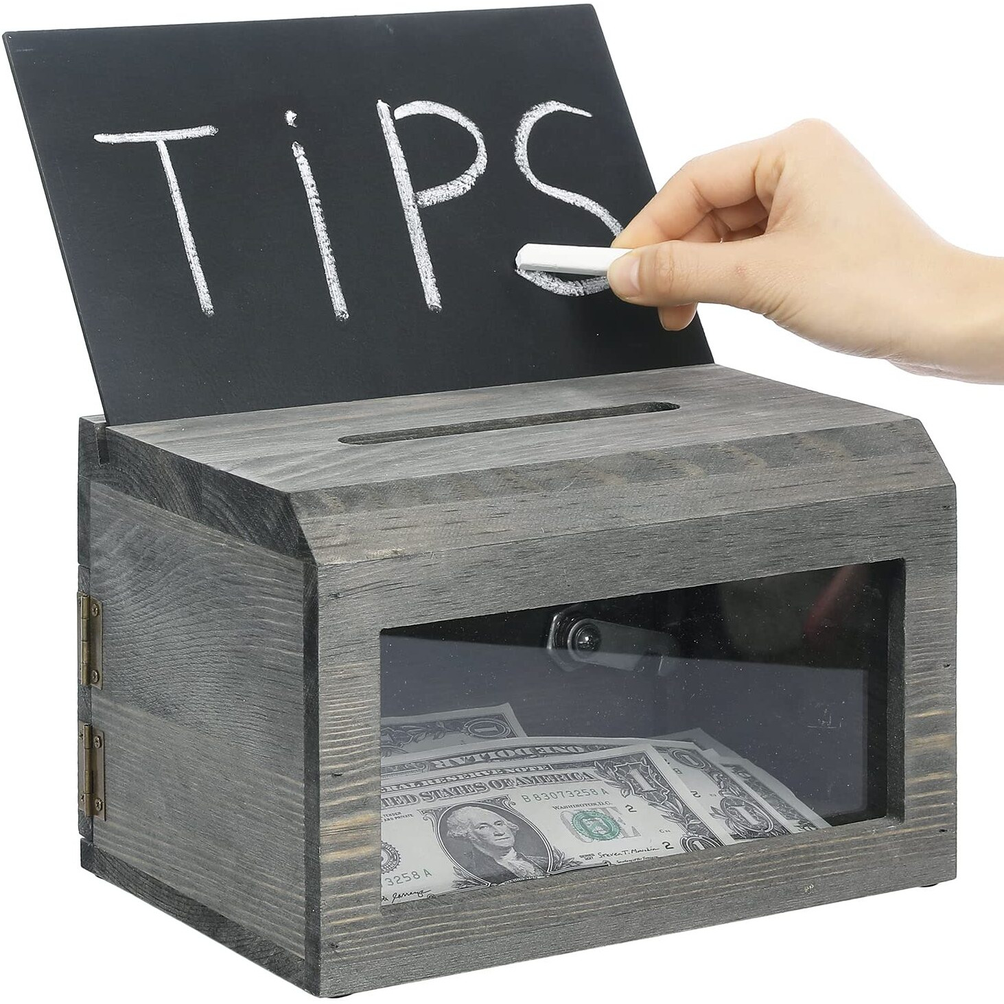 Mygift Vintage Gray Solid Wood Suggestion Box With Lock  Interchangable Chalkboard And Acrylic Sign Holders  Comment Box Ballot Tip Collection School Fundrasing Dropbox