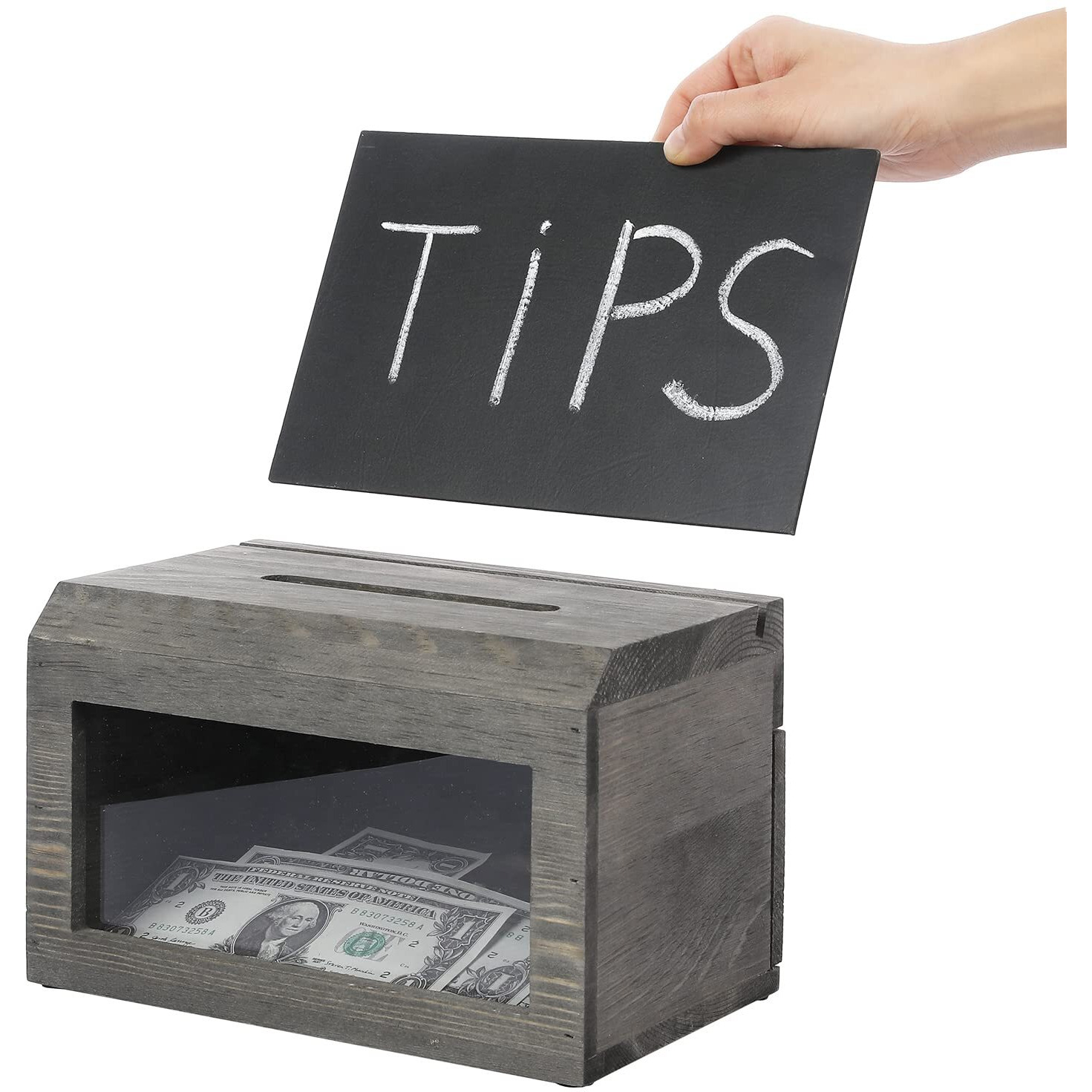 Mygift Vintage Gray Solid Wood Suggestion Box With Lock  Interchangable Chalkboard And Acrylic Sign Holders  Comment Box Ballot Tip Collection School Fundrasing Dropbox