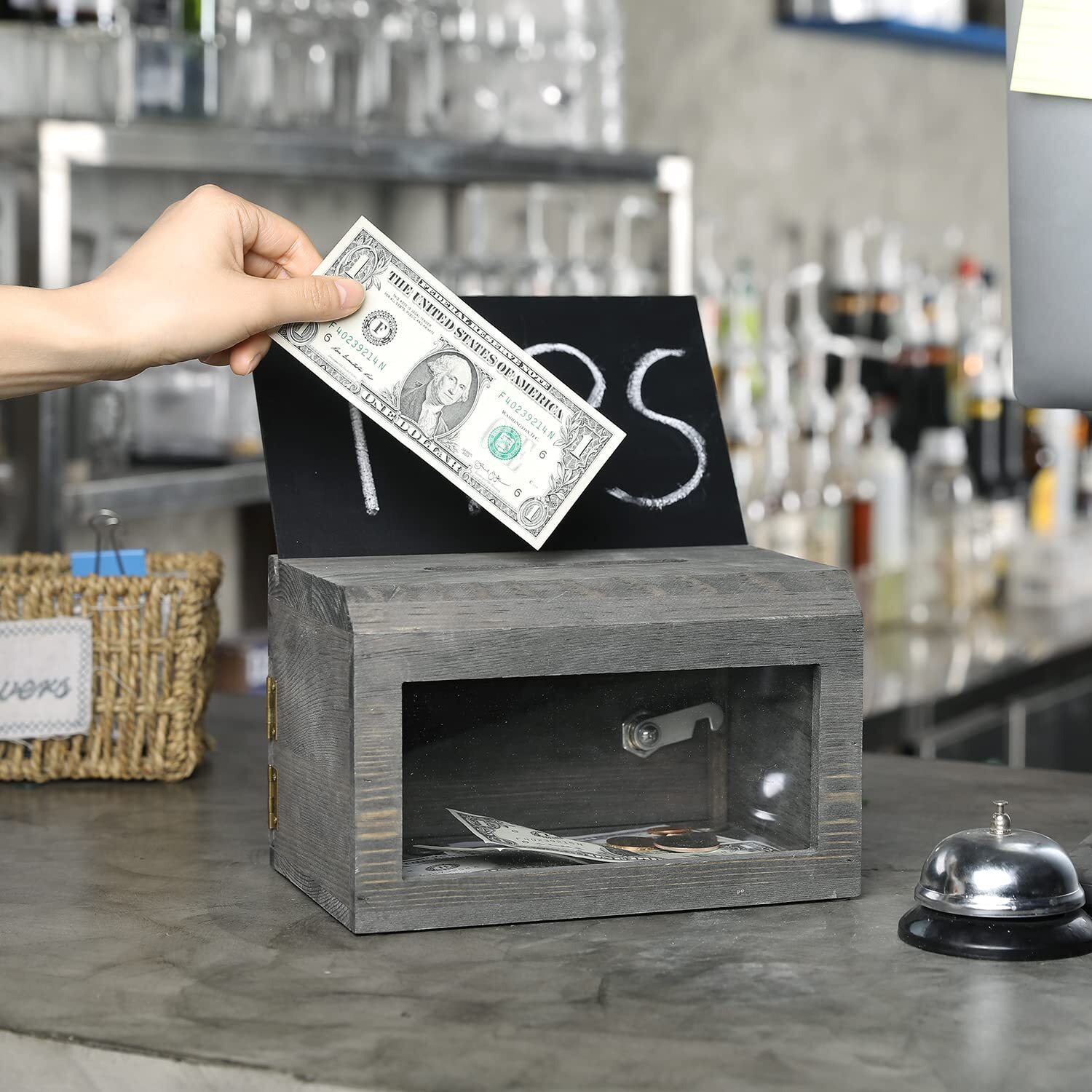 Mygift Vintage Gray Solid Wood Suggestion Box With Lock  Interchangable Chalkboard And Acrylic Sign Holders  Comment Box Ballot Tip Collection School Fundrasing Dropbox