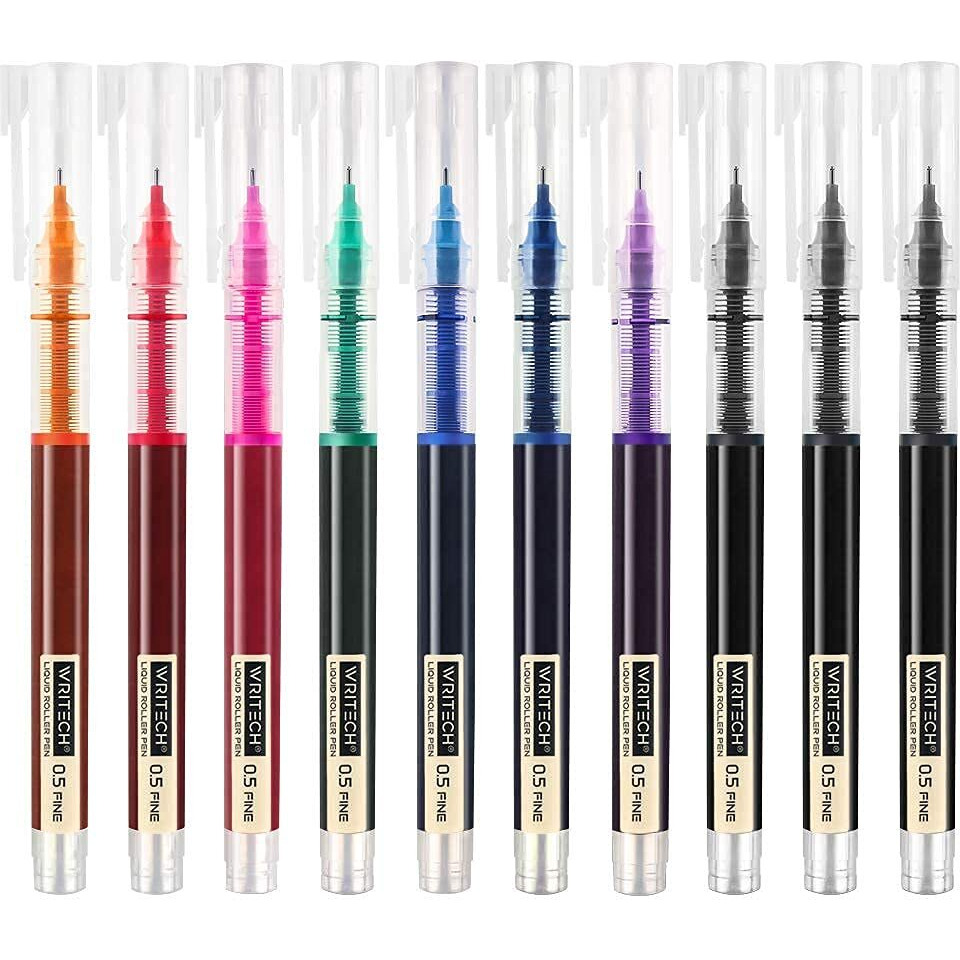 Writech Rolling Ball Quick Dry 0.5 Mm Extra Fine Point 10 Pcs Liquid Rollerball Multicolor (Multicolor)