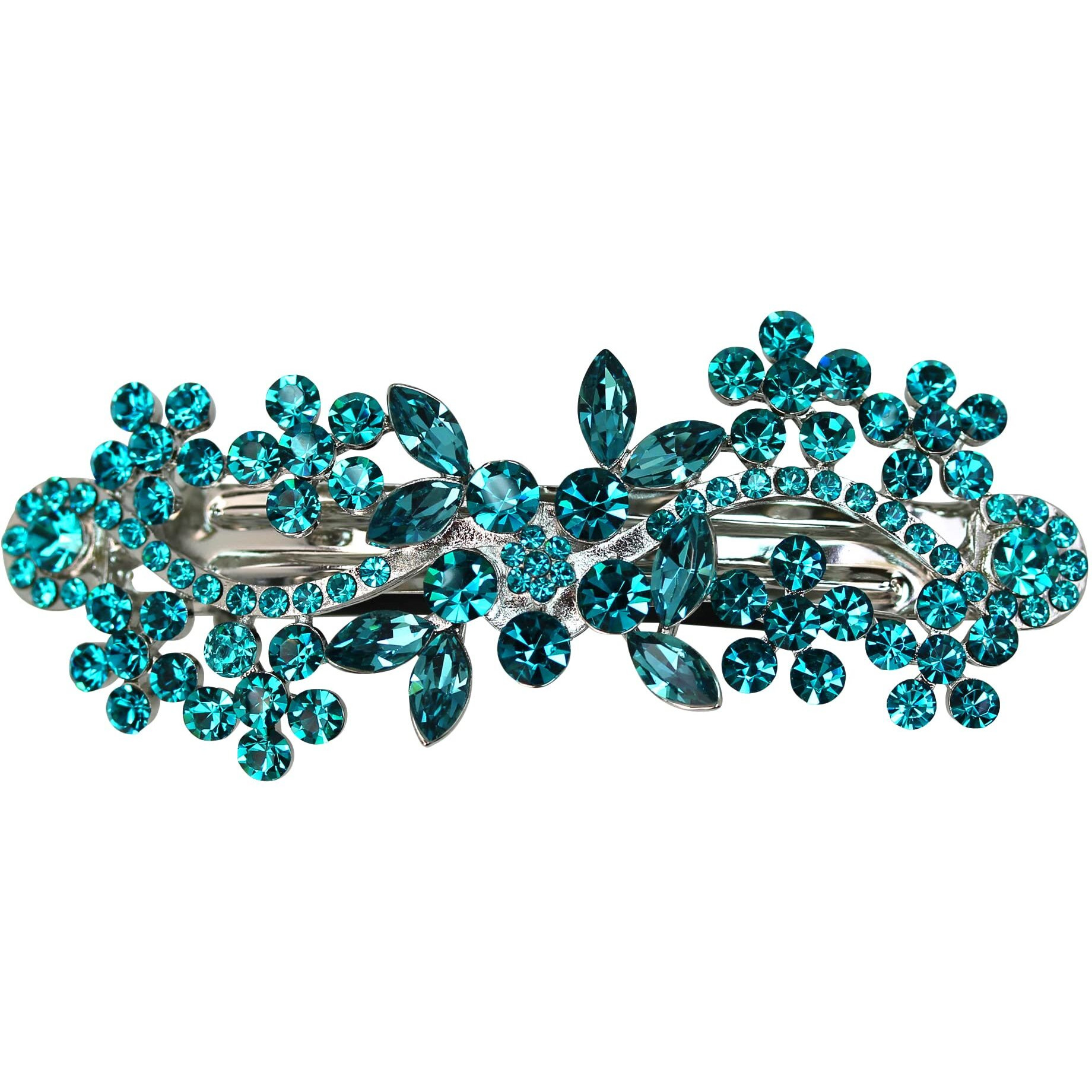 Faship Gorgeous Teal Crystal Flower Barrette Clip