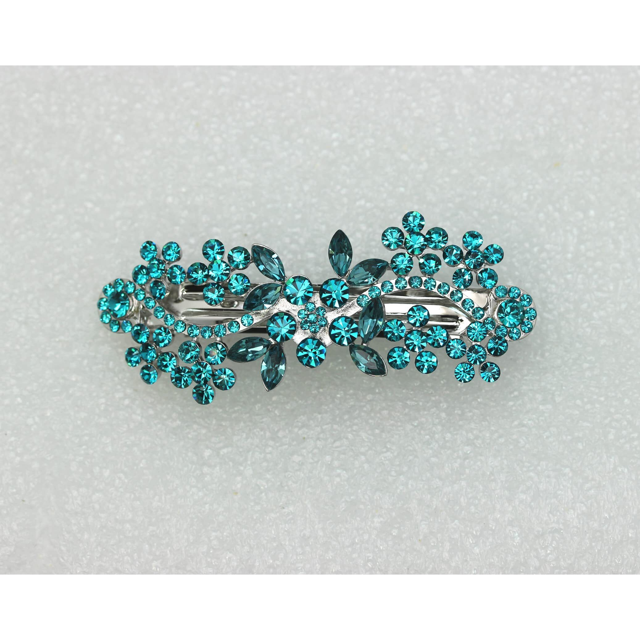 Faship Gorgeous Teal Crystal Flower Barrette Clip